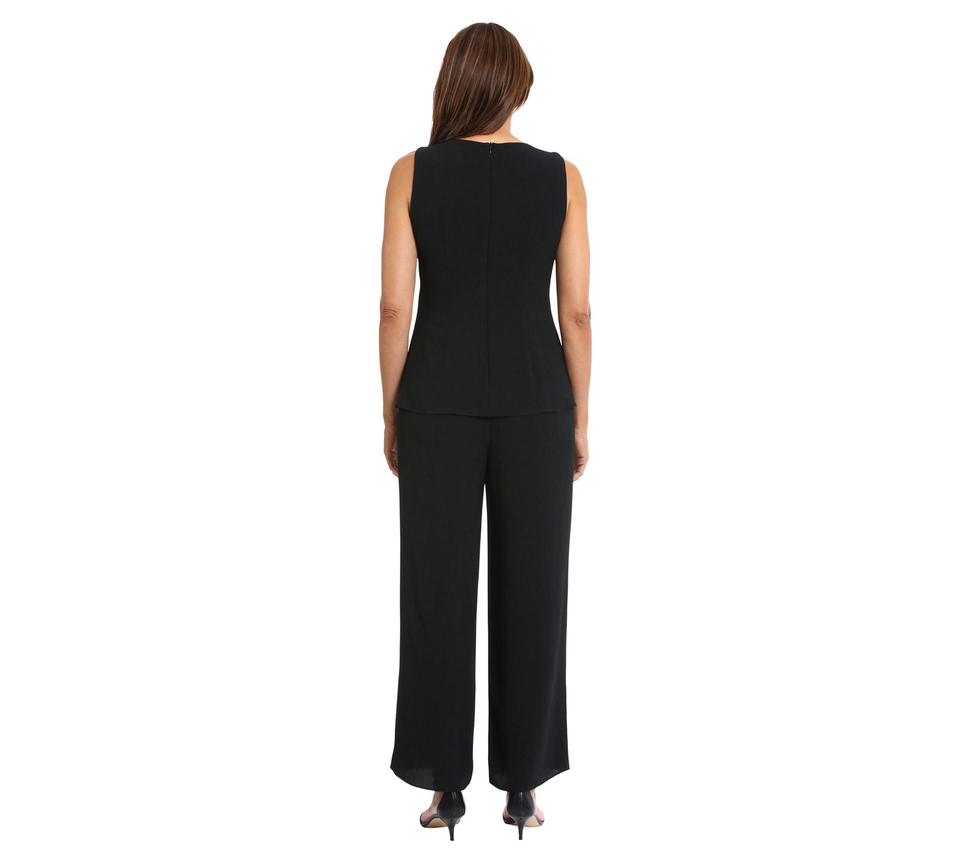 London Times Jewel-Neck Pleated Crossover Jumpsuit - QVC.com