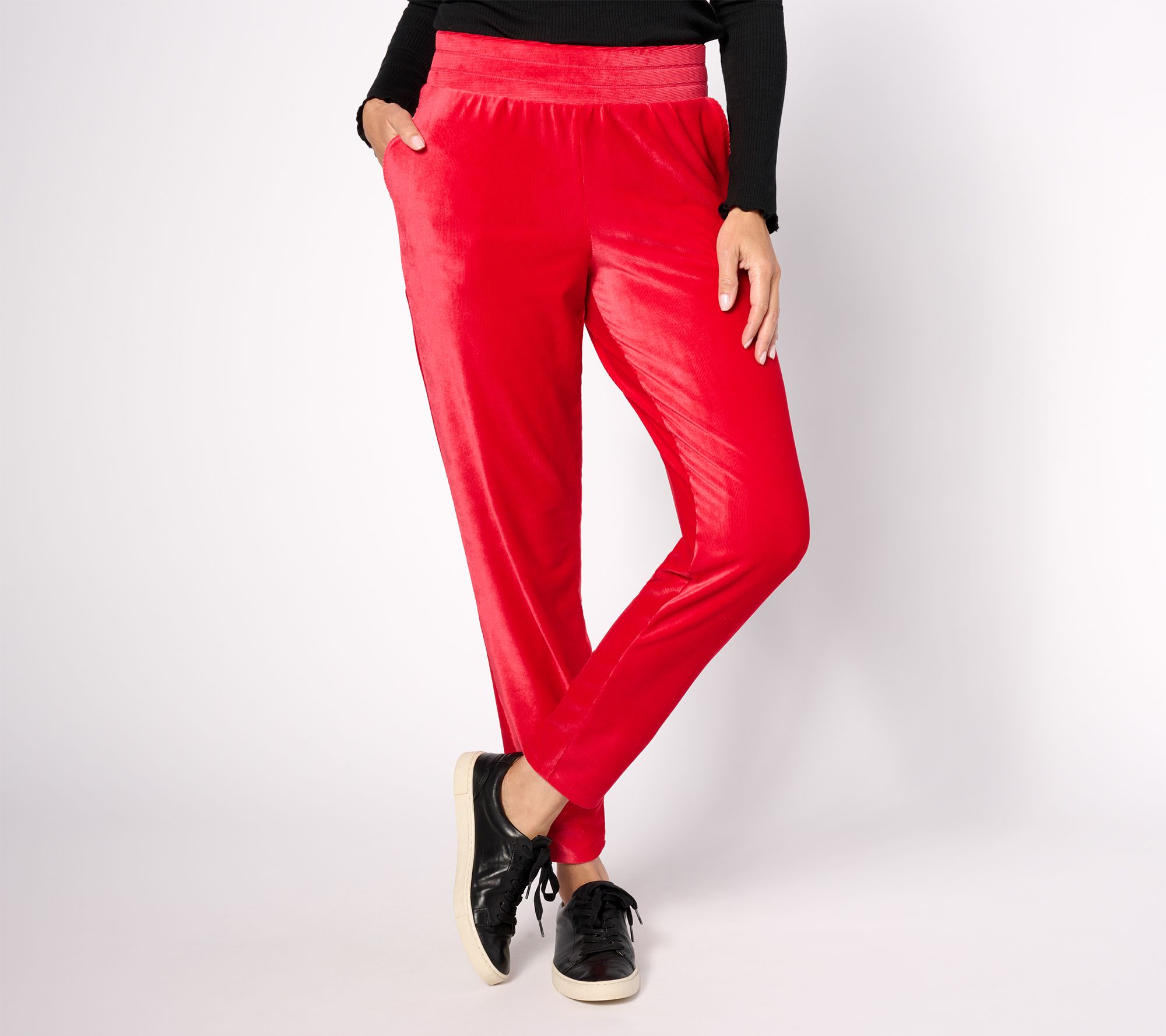 "As Is" AnyBody Rib Velour Pull On Tapered Leg Pant