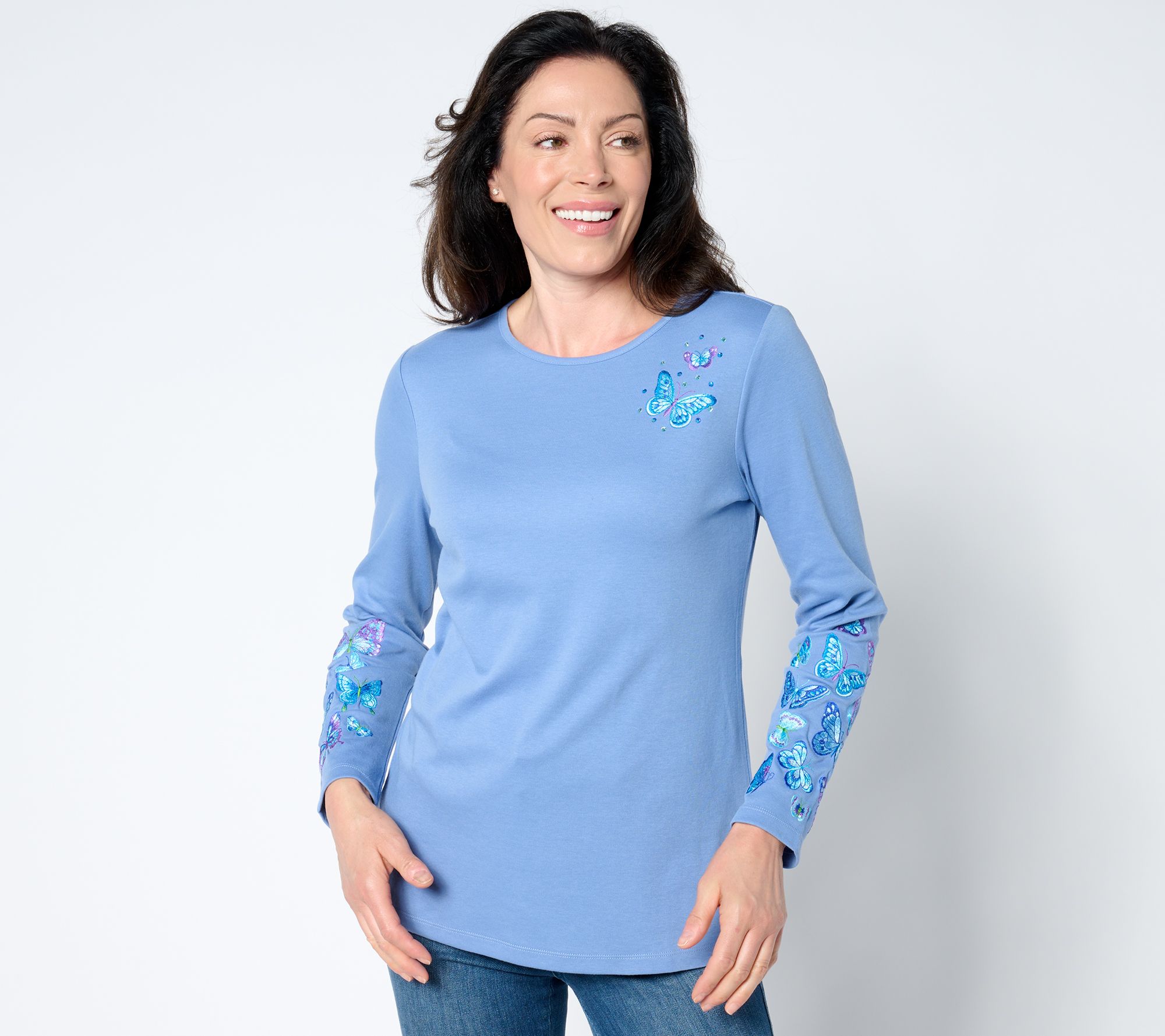 Quacker Factory Armed and Fabulous Embroidered Long-Sleeve Top