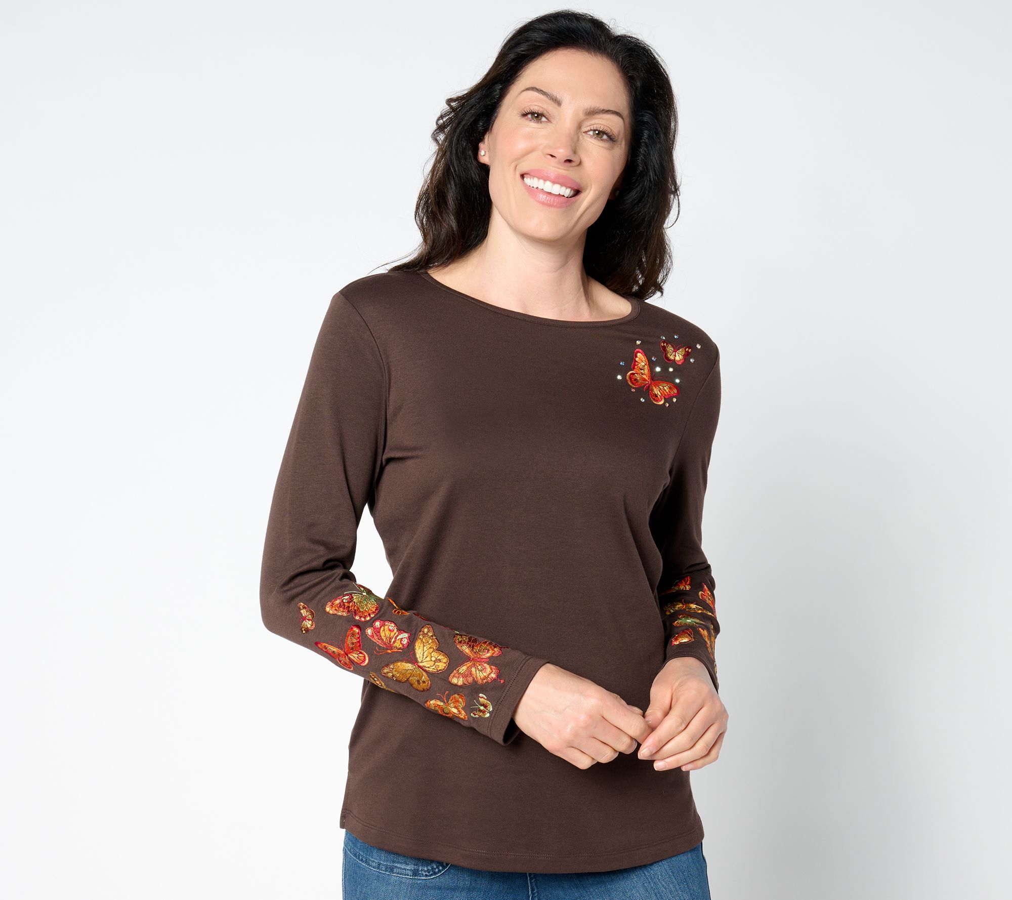 Quacker Factory Armed and Fabulous Embroidered Long-Sleeve Top