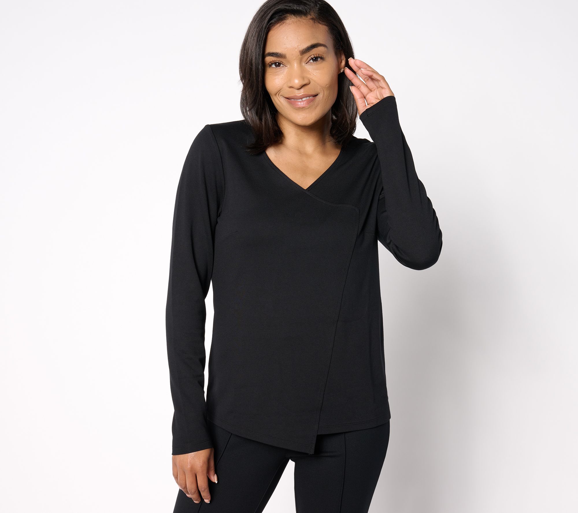 BEAUTIFUL by Lawrence Zarian Ponte V-neck Long Sleeve Seamed Top