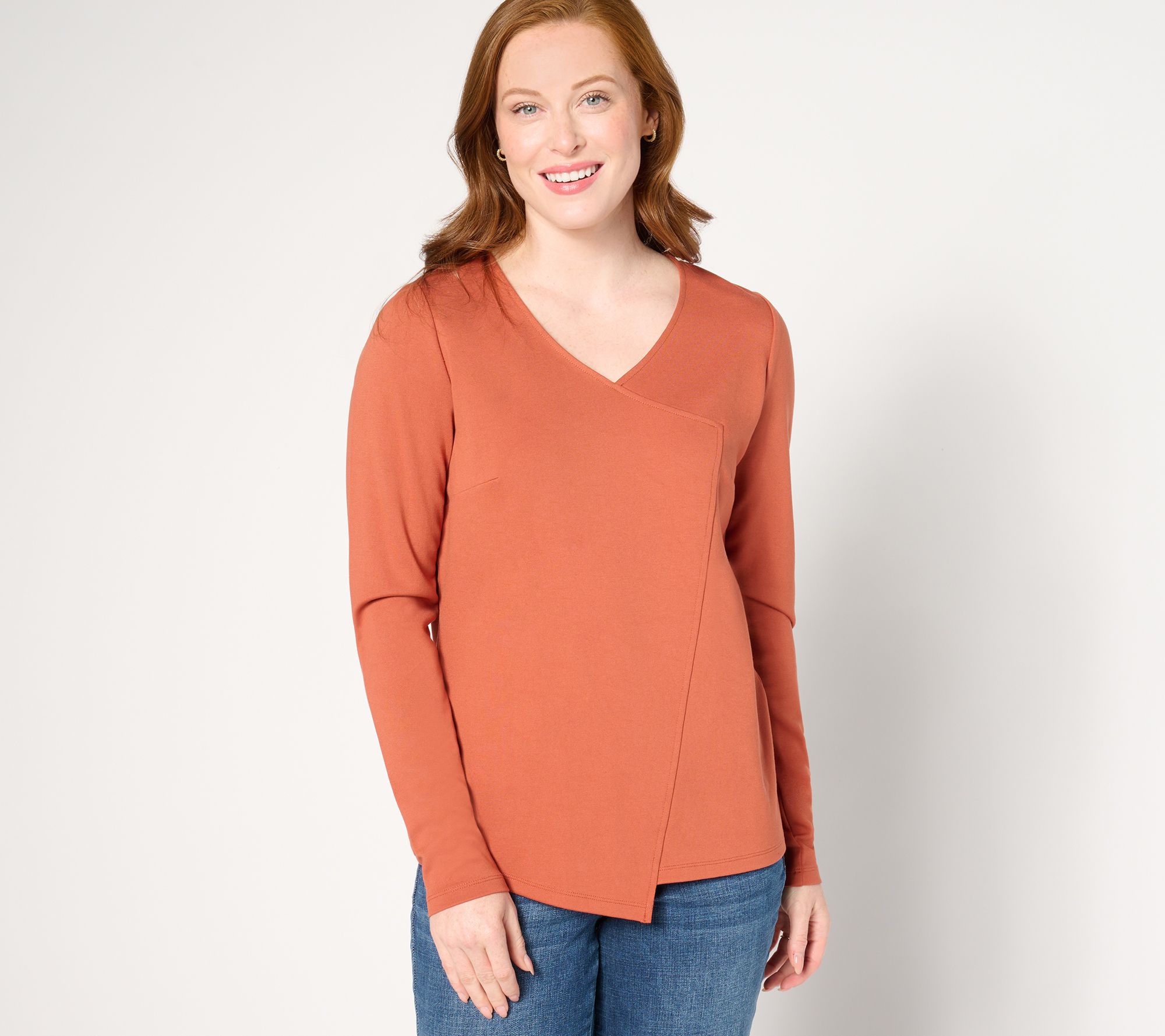 BEAUTIFUL by Lawrence Zarian Ponte V-neck Long Sleeve Seamed Top