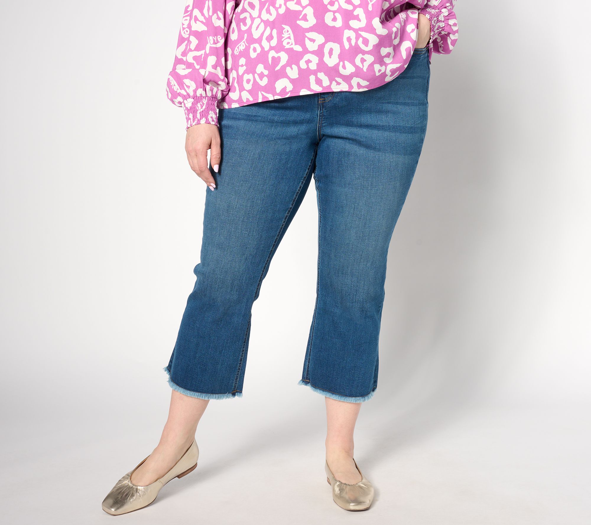 "As Is" Denim & Co. Regular Easy Stretch Mini Bootcut Crop Jeans