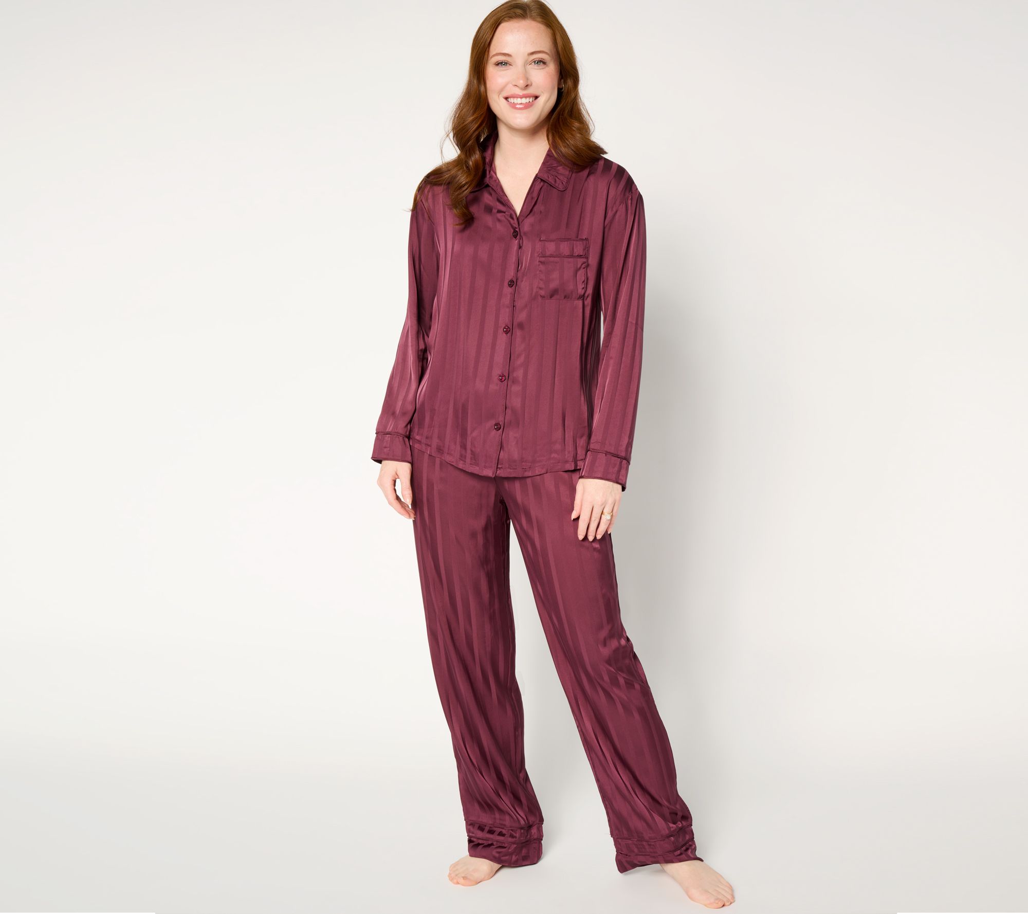 Anne Klein Satin Long-Sleeve Notch-Collar Pajama Set