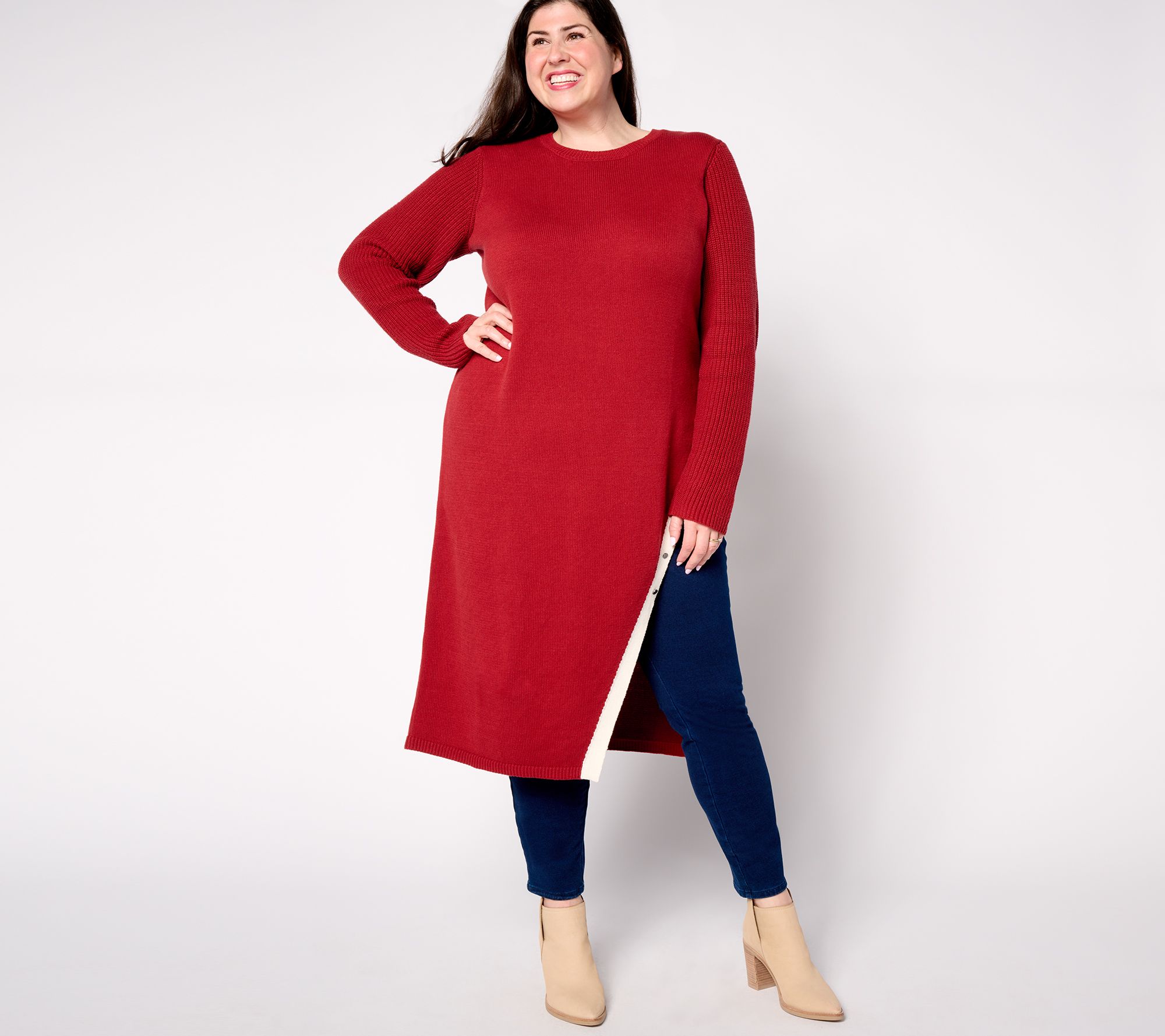 Peace Love World Crew Neck Side Slit Tunic/Dress - QVC.com