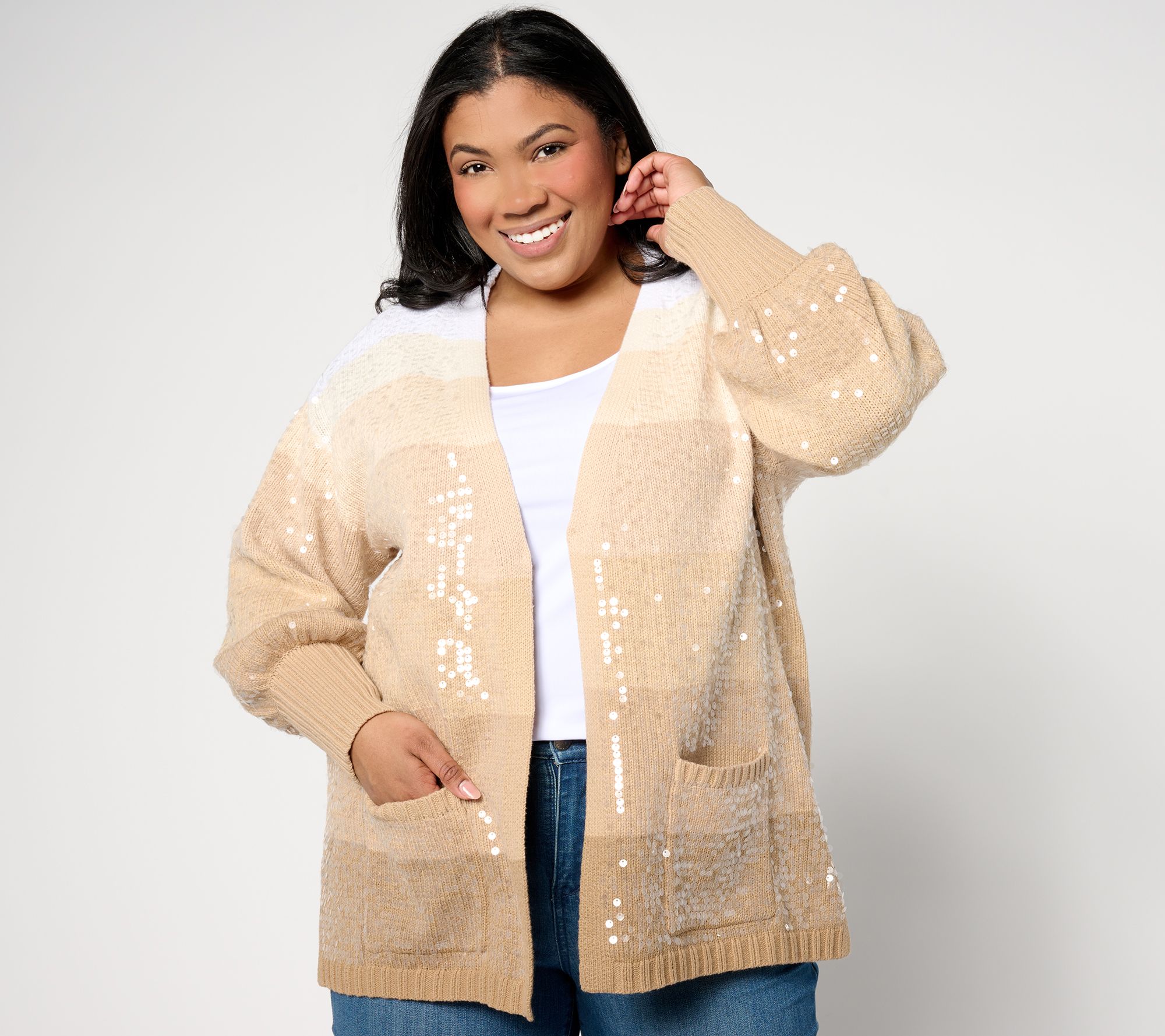 "As Is" Isaac Mizrahi Live! Petite Multi Stripe Blouson Cardigan