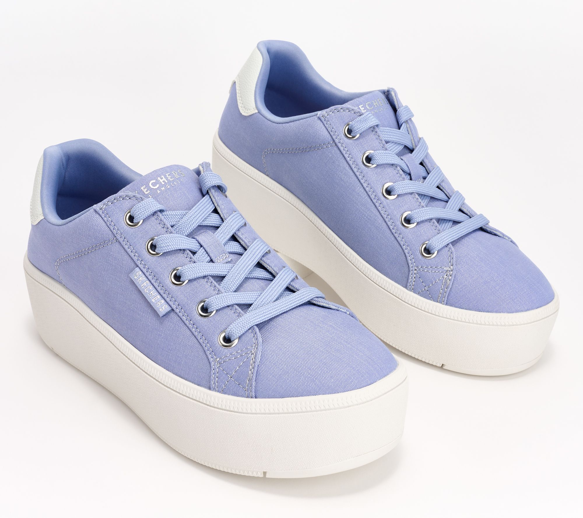 "As Is" Skechers Plateau Vegan Chambray Lace- Up Sneakers