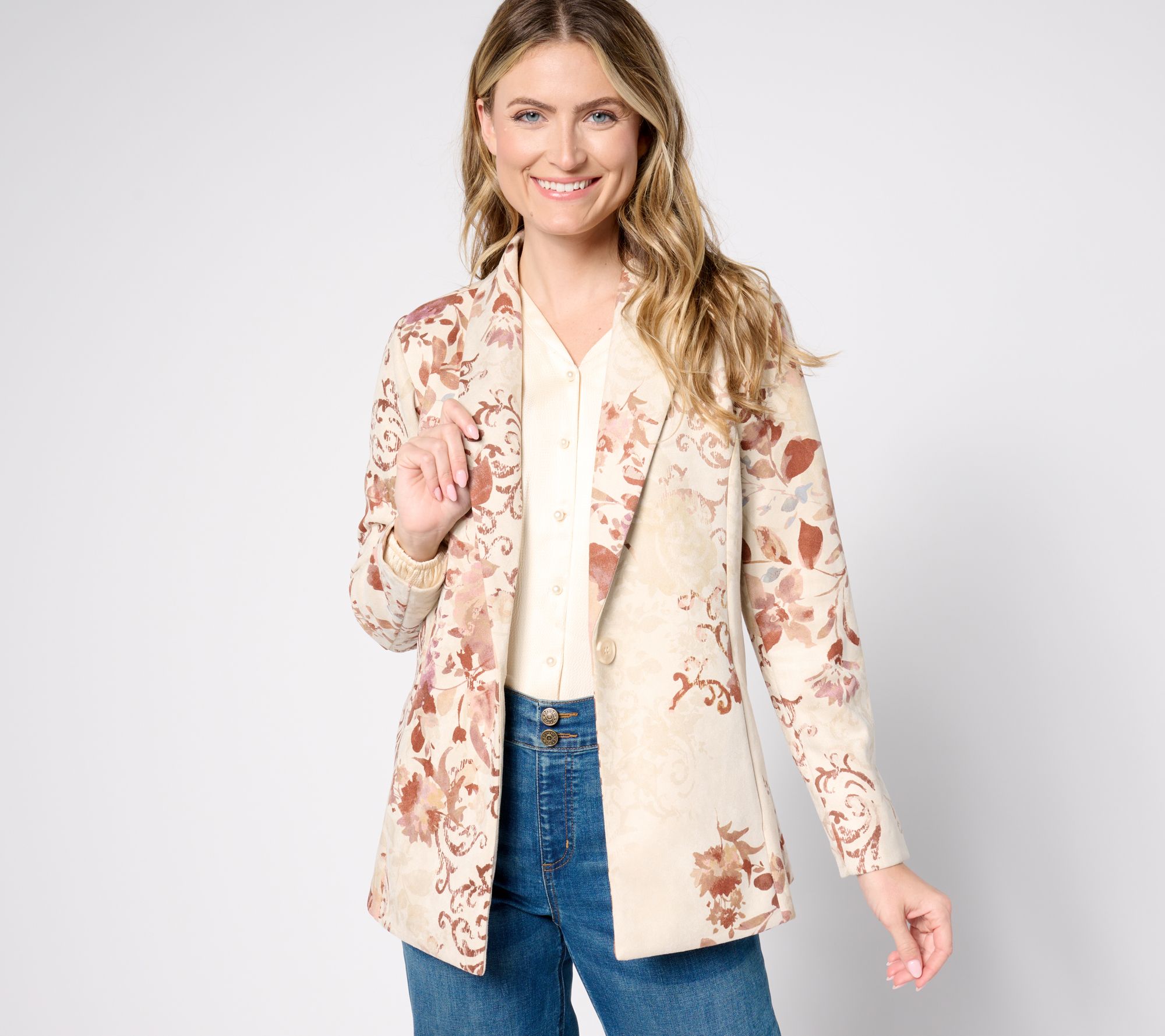 GRAVER Susan Graver Regular Printed Faux Suede Blazer