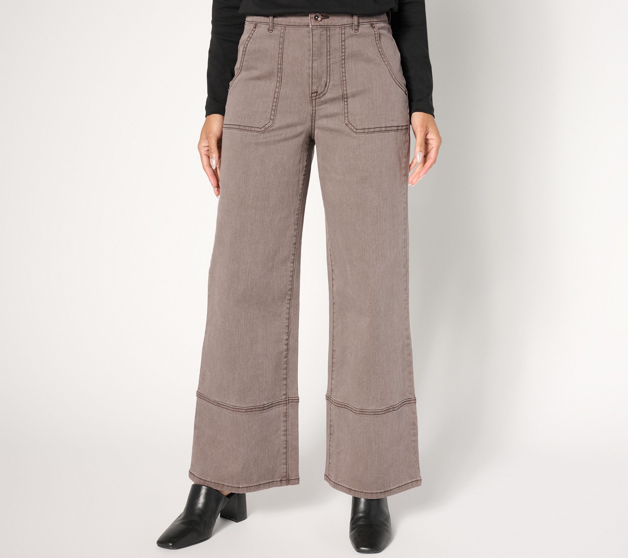 LOGO by Lori Goldstein Petite Twill Wide Leg Jeans