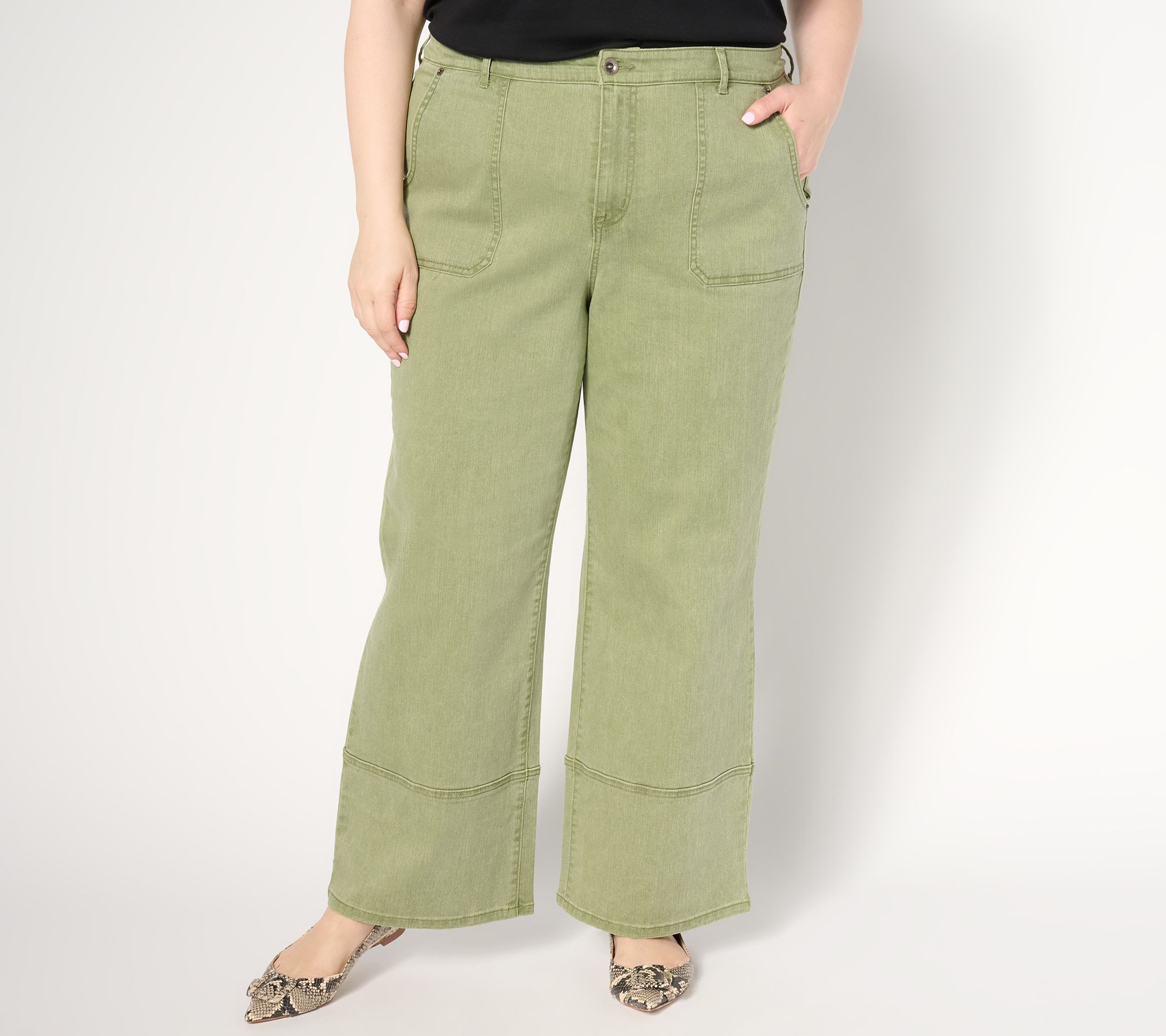 LOGO by Lori Goldstein Petite Twill Wide Leg Jeans