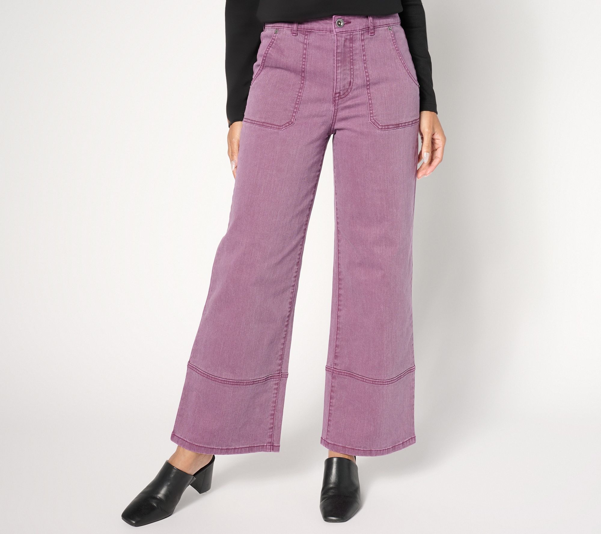 LOGO by Lori Goldstein Petite Twill Wide Leg Jeans