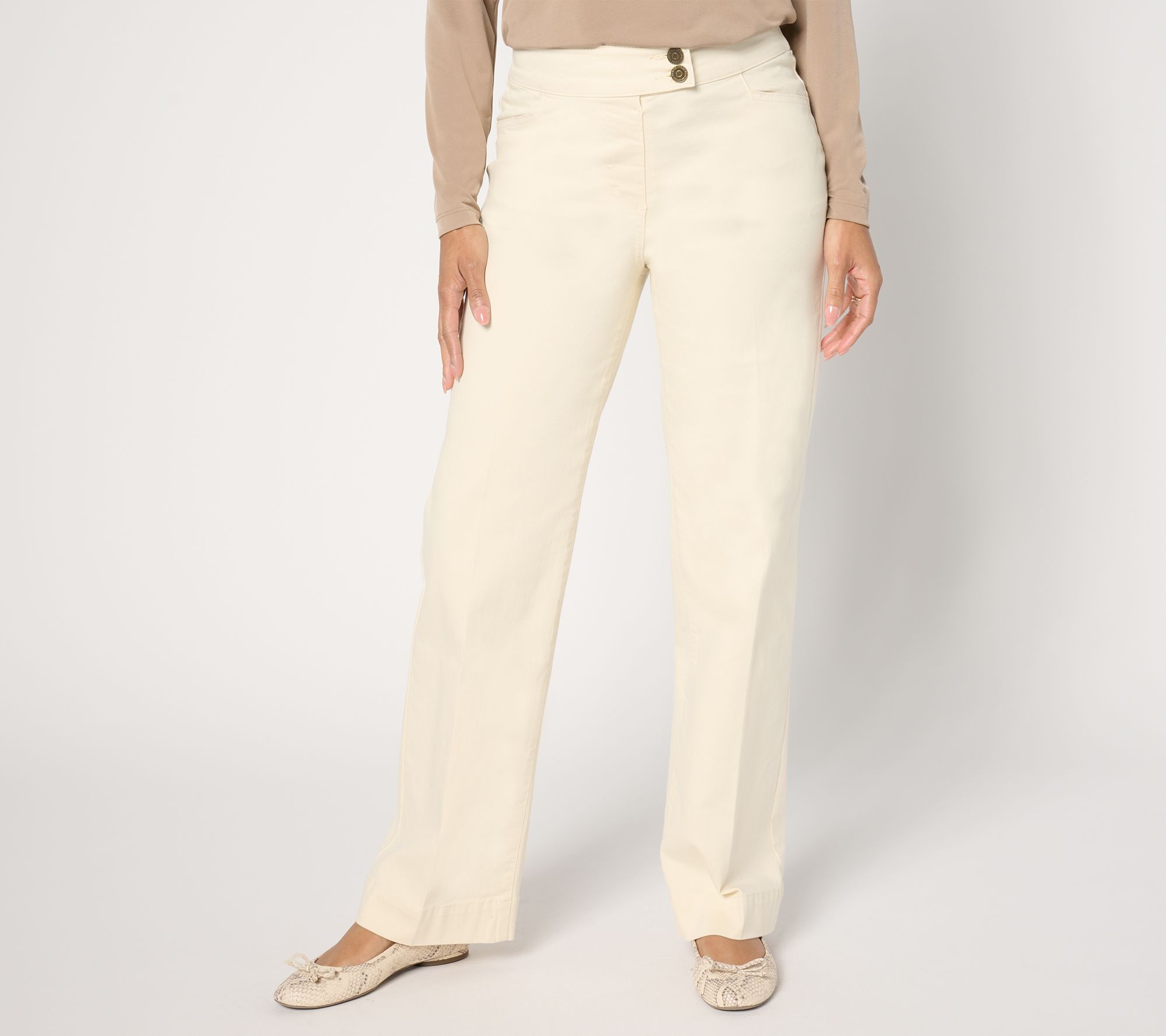 Susan Graver Regular Stretch Denim Wide Leg Jean - Ecru