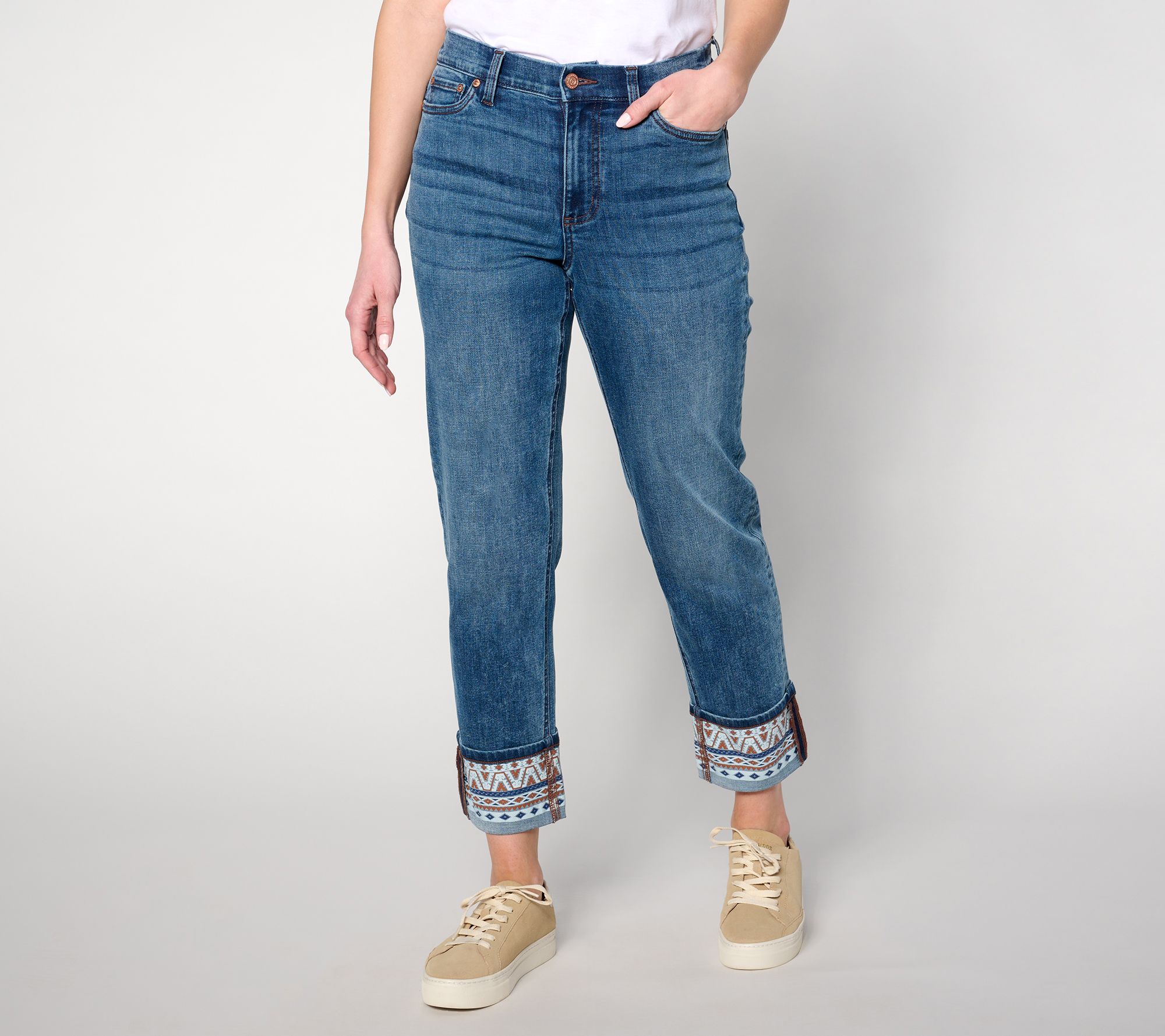 Royalty For Me Women's Essential 2-Button Roll Cuff Ankle Jean - High Rise Stretch Denim Pants
