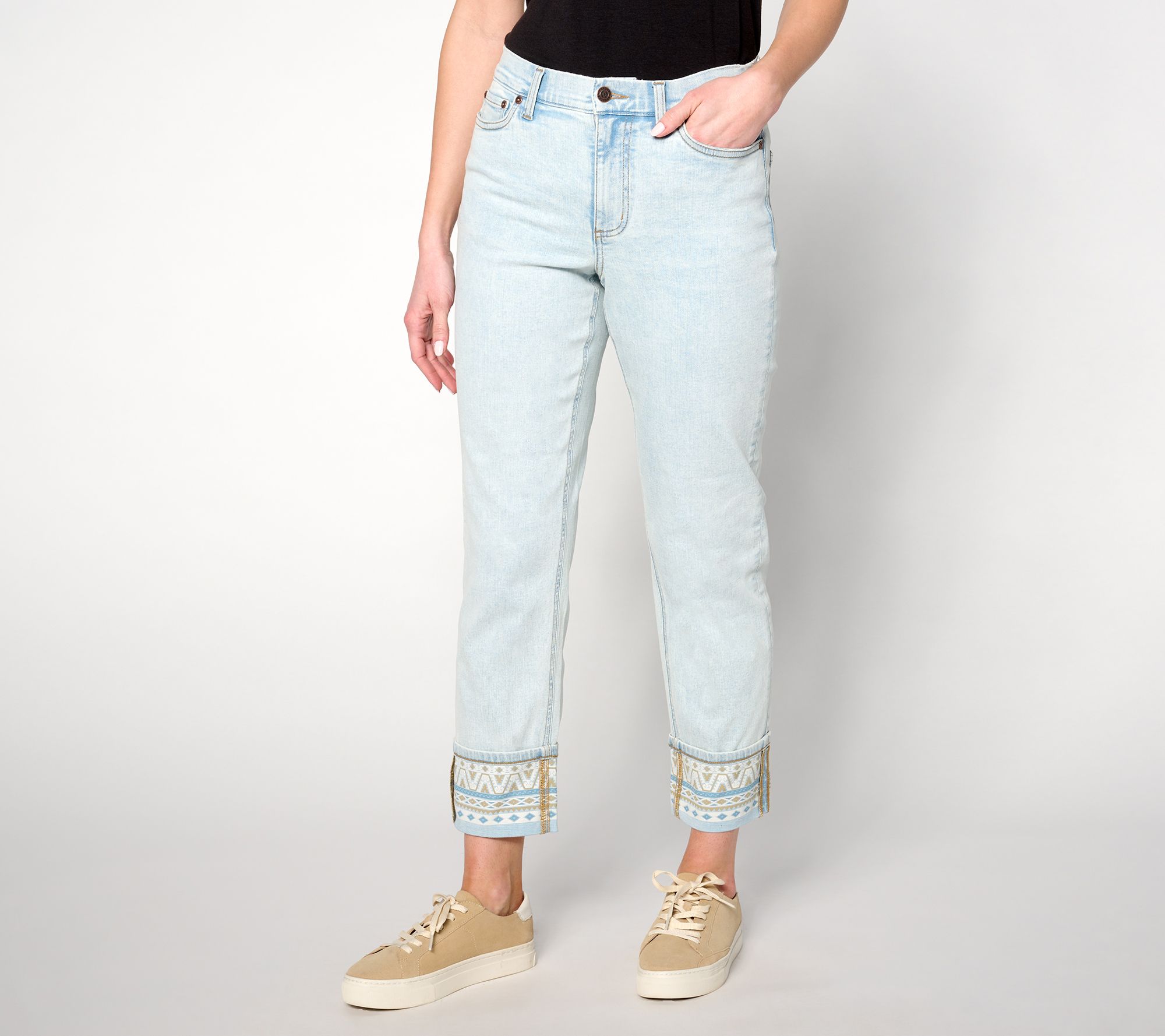 "As Is" Denim & Co. Canyon Retreat Easy Stretch Print Cuff Ankle Jean