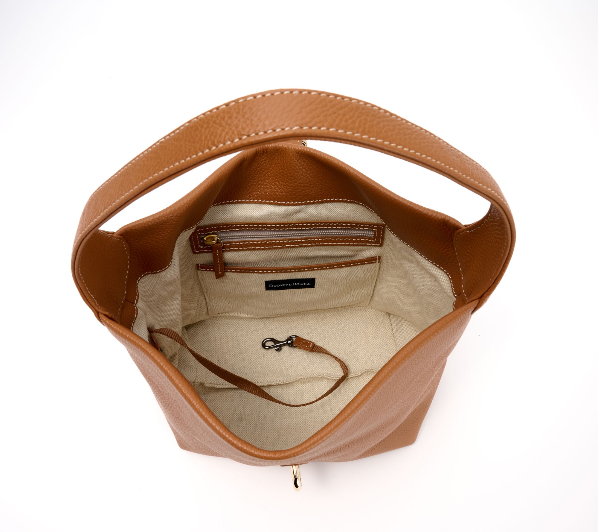 Dooney & Bourke Pebble Leather good Logo Lock Hobo Toffee Brown