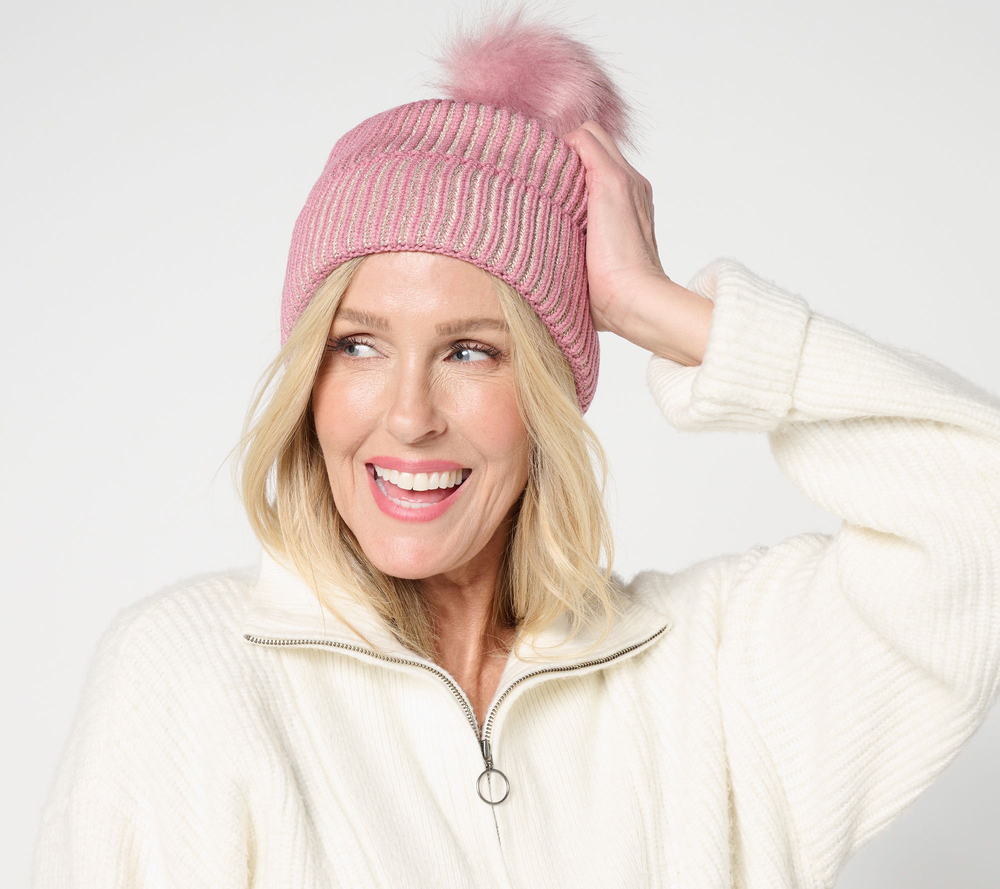 Complliments Satin Lined Lurex Beanie with Pom-Pom