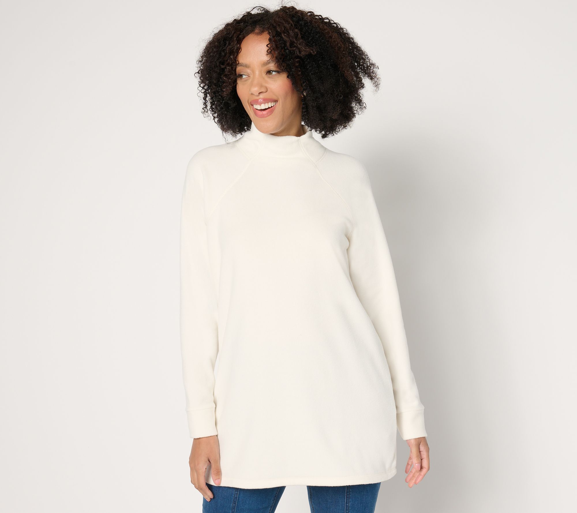 Denim & Co. Active Petite Fleece Funnel Neck Tunic