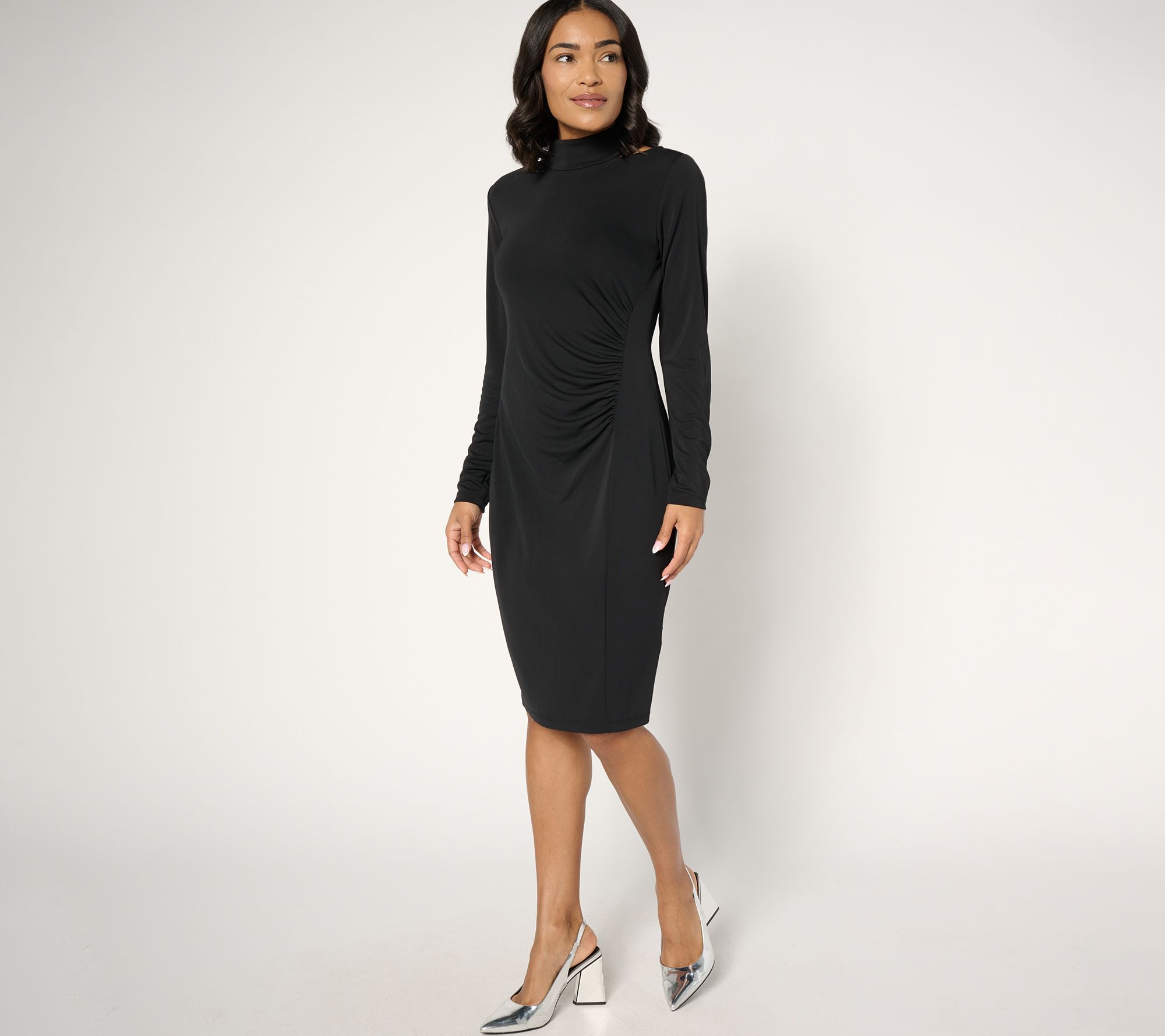 GRAVER Susan Graver Petite Premier Knit Mock Neck Dress with Cutout
