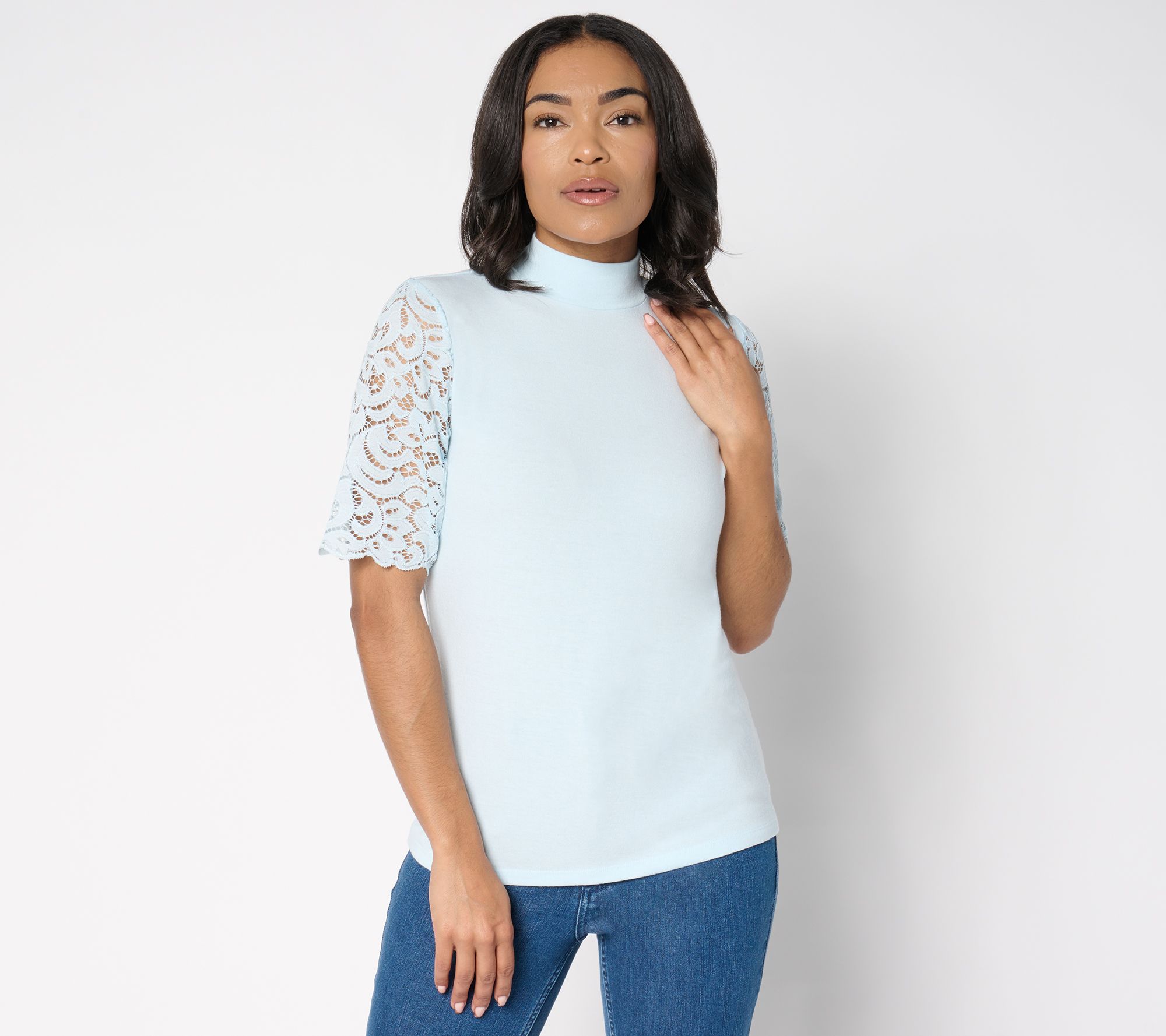  BEAUTIFUL by Lawrence Zarian Lace Sleeve Turtleneck Top - A677490