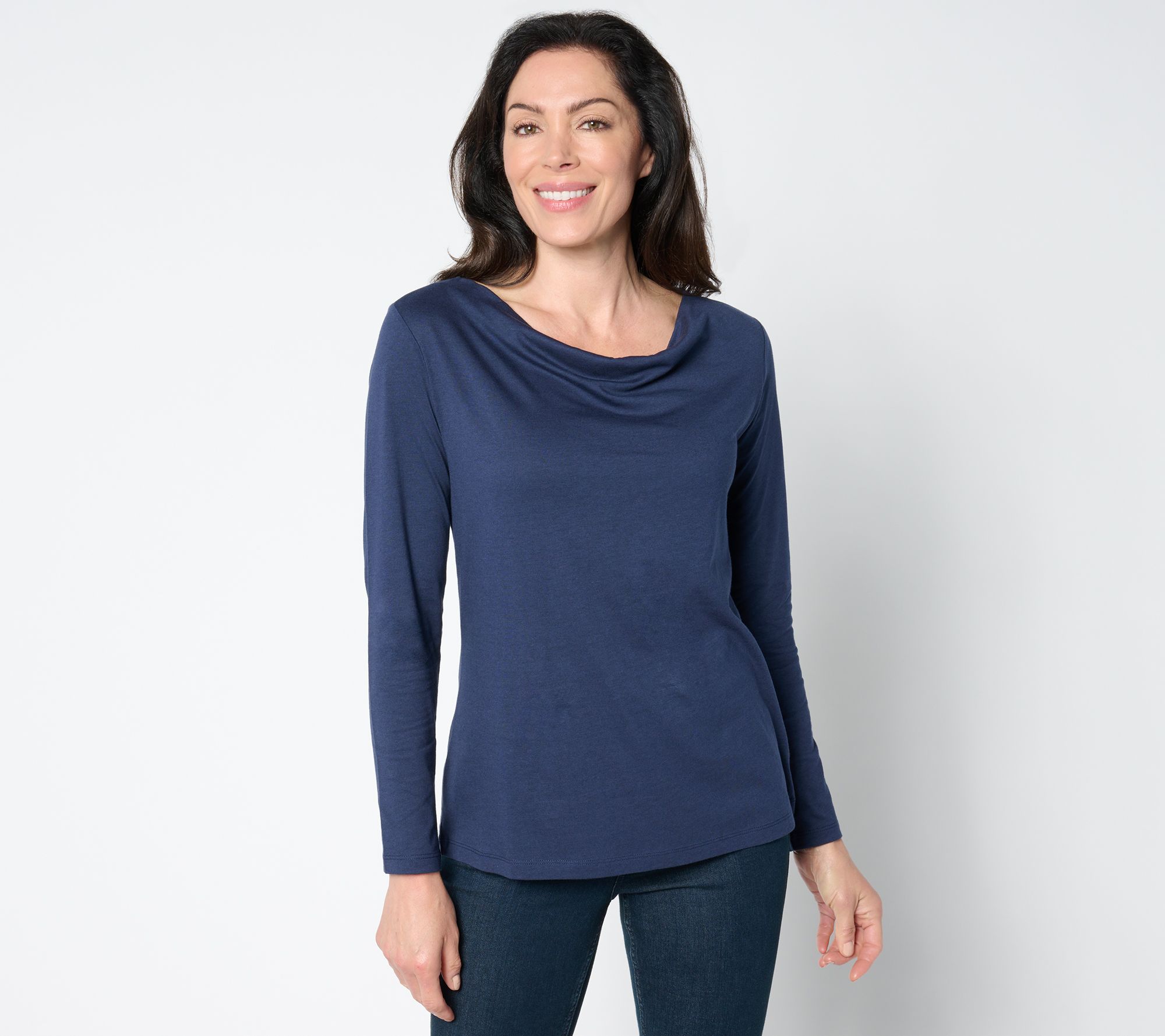 "As Is" Denim & Co. Essentials Luxe Jersey Long Sleeve Drape Neck Top