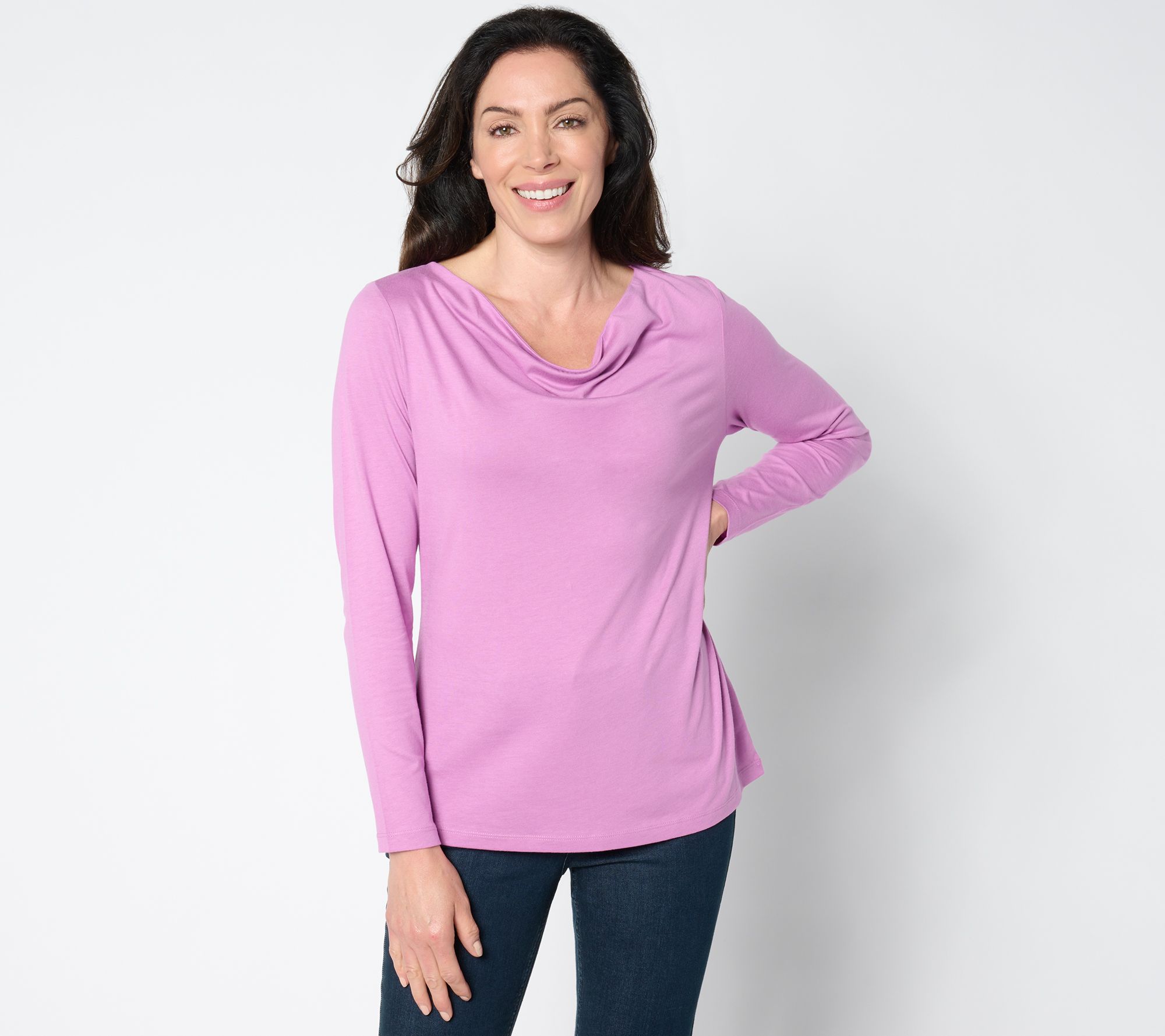 "As Is" Denim & Co. Essentials Luxe Jersey Long Sleeve Drape Neck Top