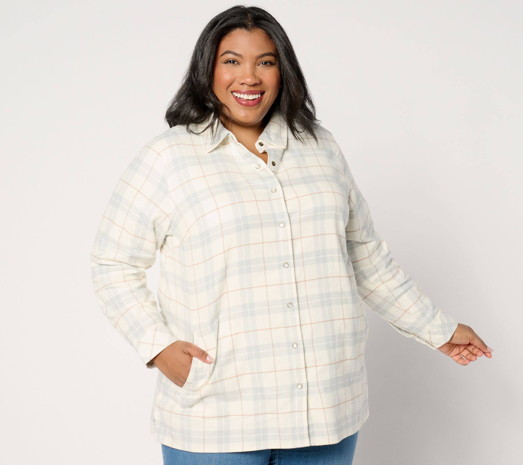"As Is" Joan Rivers Regular Cotton Plaid Flannel Button Front Shirt