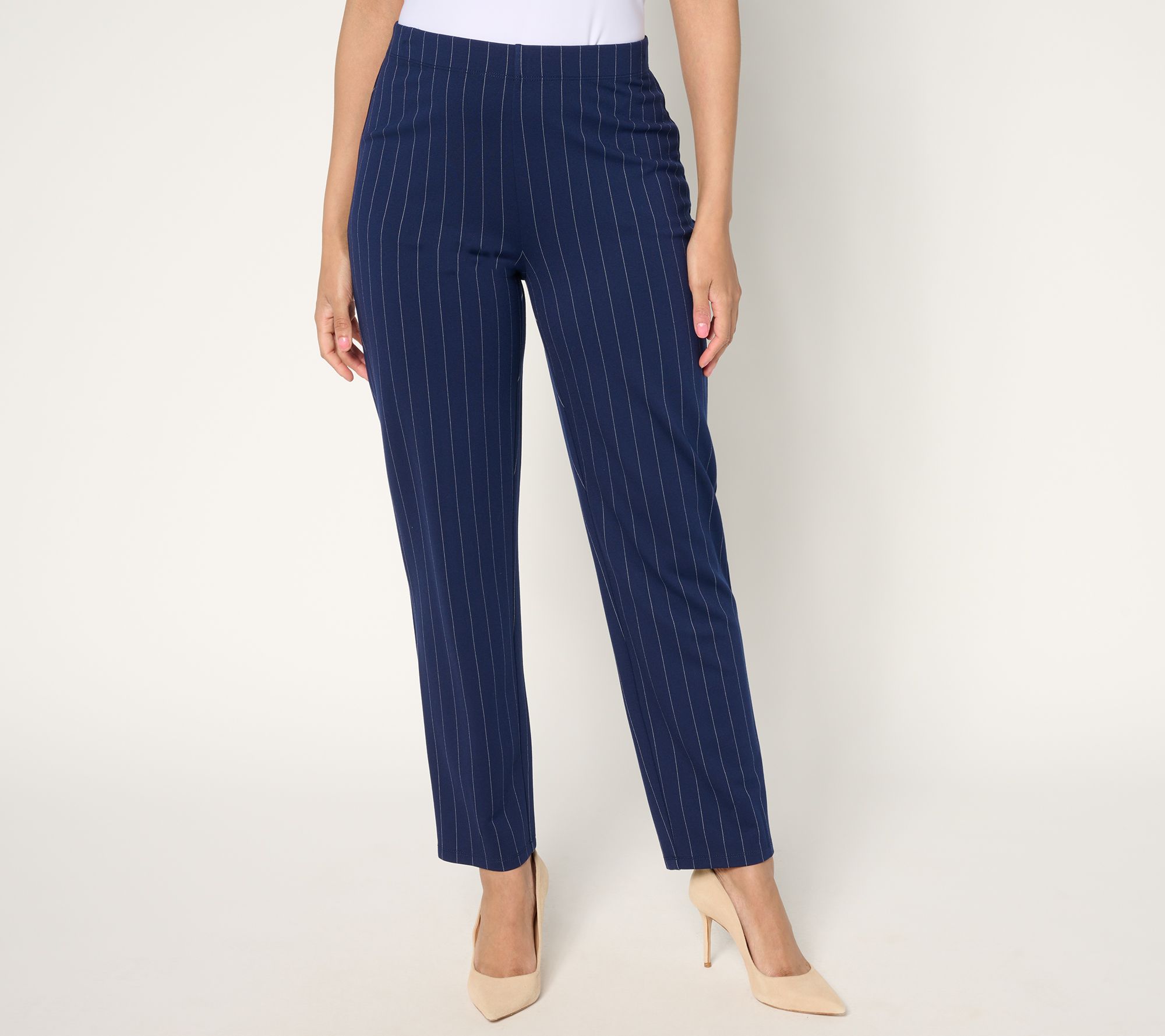 Dennis Basso Petite Spring Ponte Pinstripe Pull-On Pants