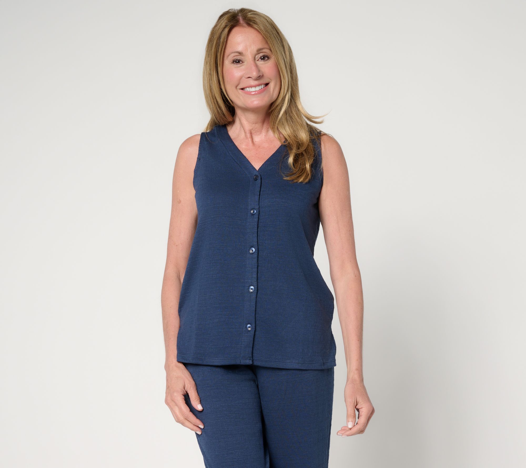 Cuddl Duds Slub Knit Button Front Tank