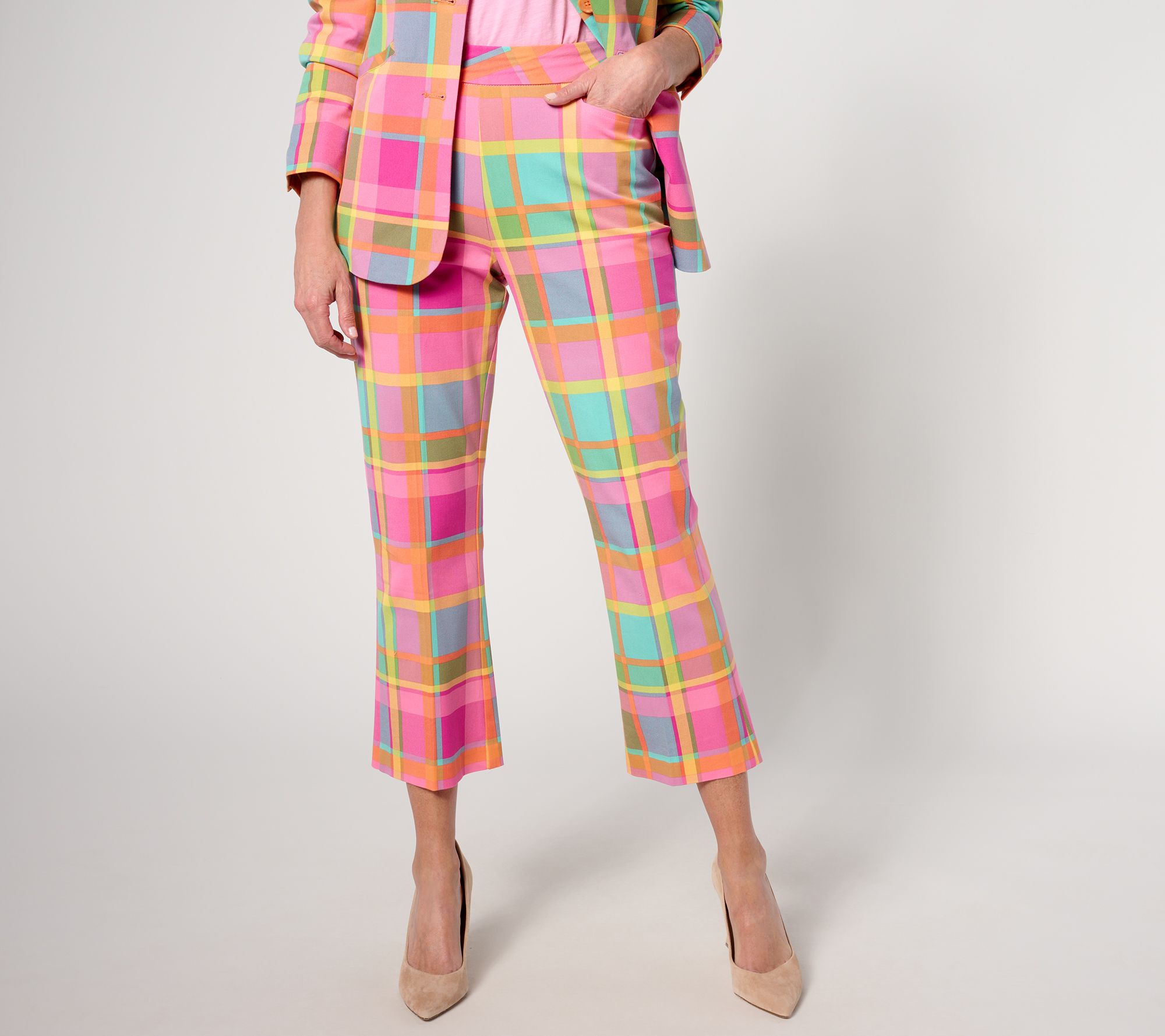 "As Is" Isaac Mizrahi Live! Petite 24/7 Stretch Plaid Boot Cut Pants