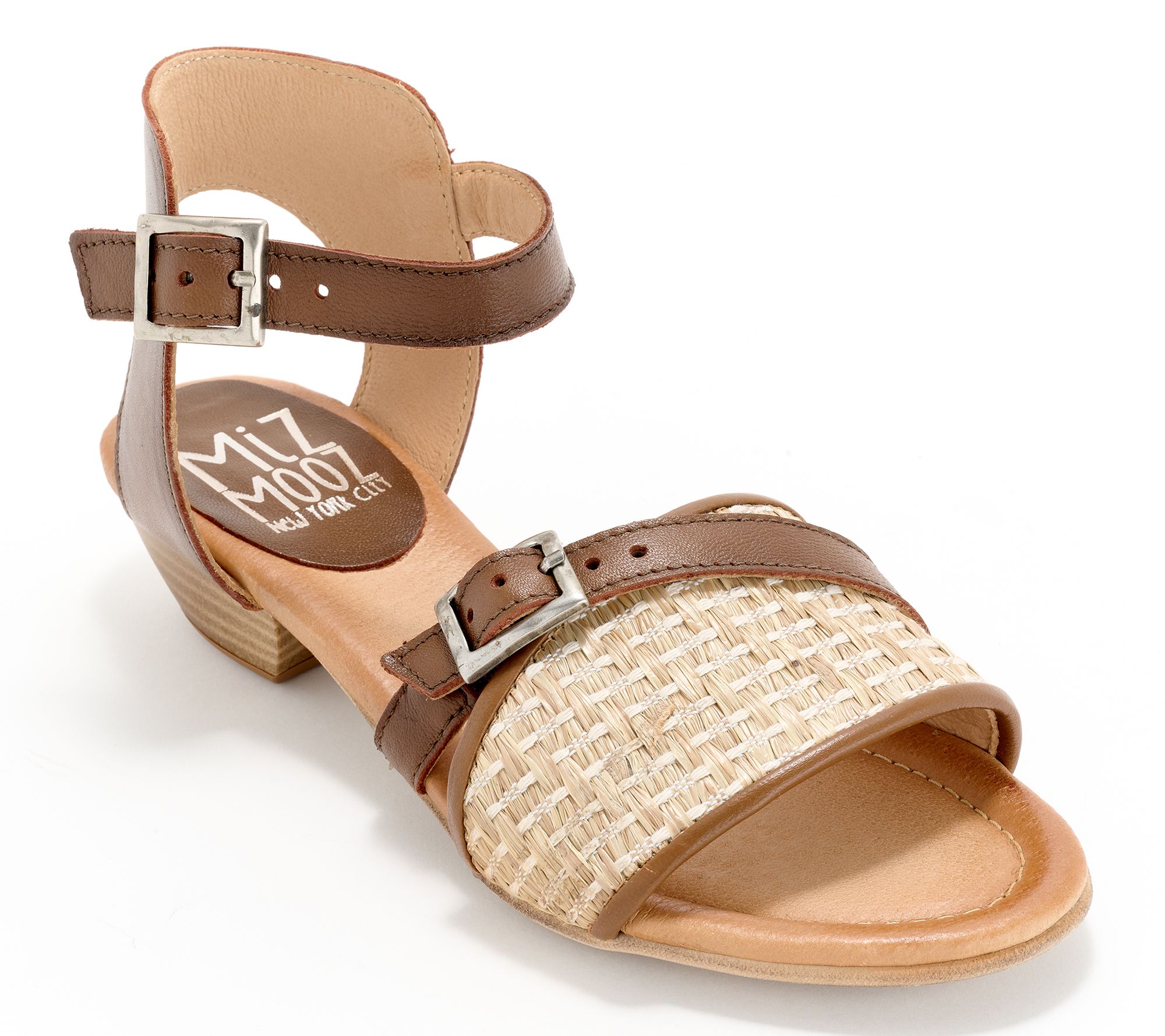 Miz Mooz Leather and Raffia Heeled Sandals - Chaise