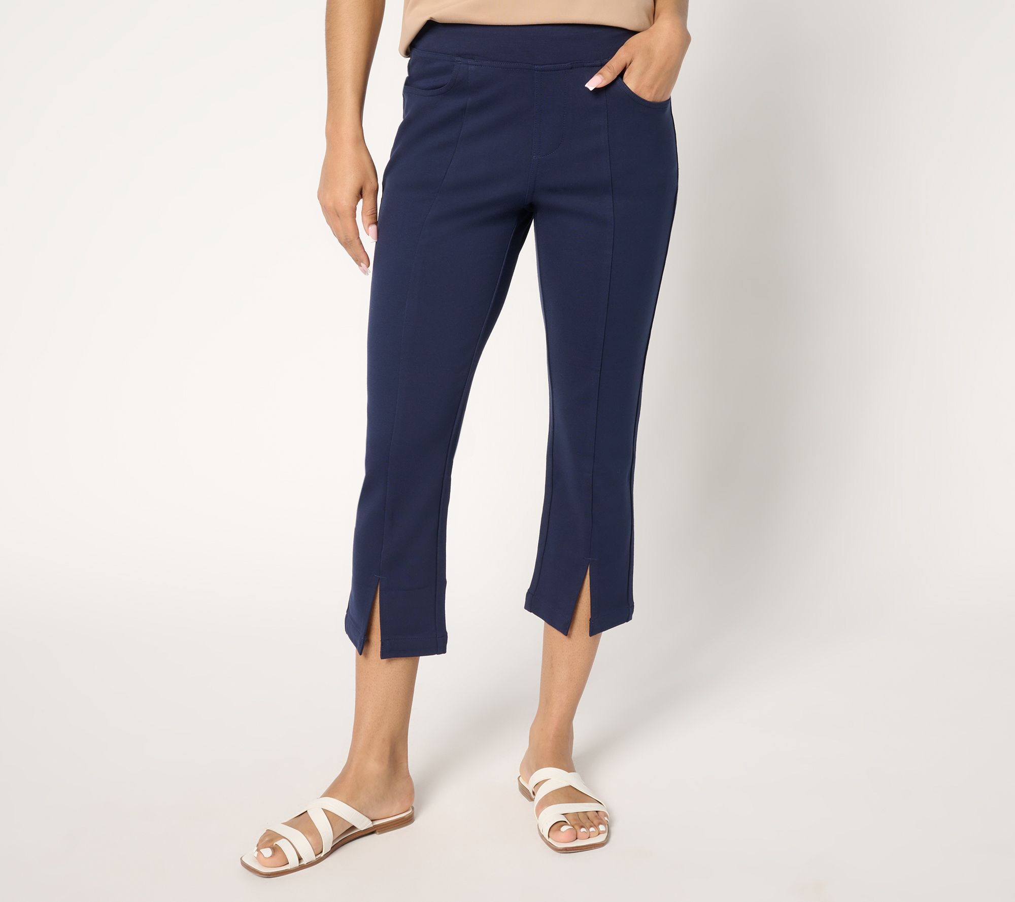 Belle by Kim Gravel Regular Ponte Seamed & Slit Polished Cropped Pant