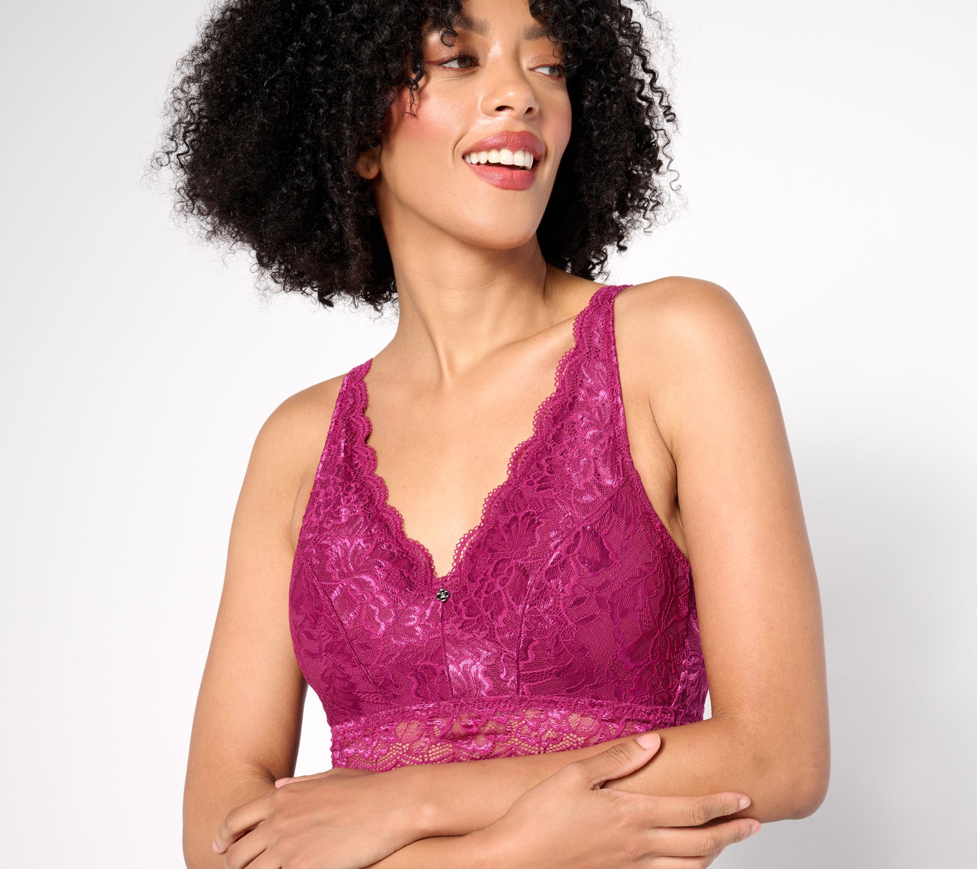 "As Is" Breezies Natural Curves Wirefree Lace Bralette w/ Pad