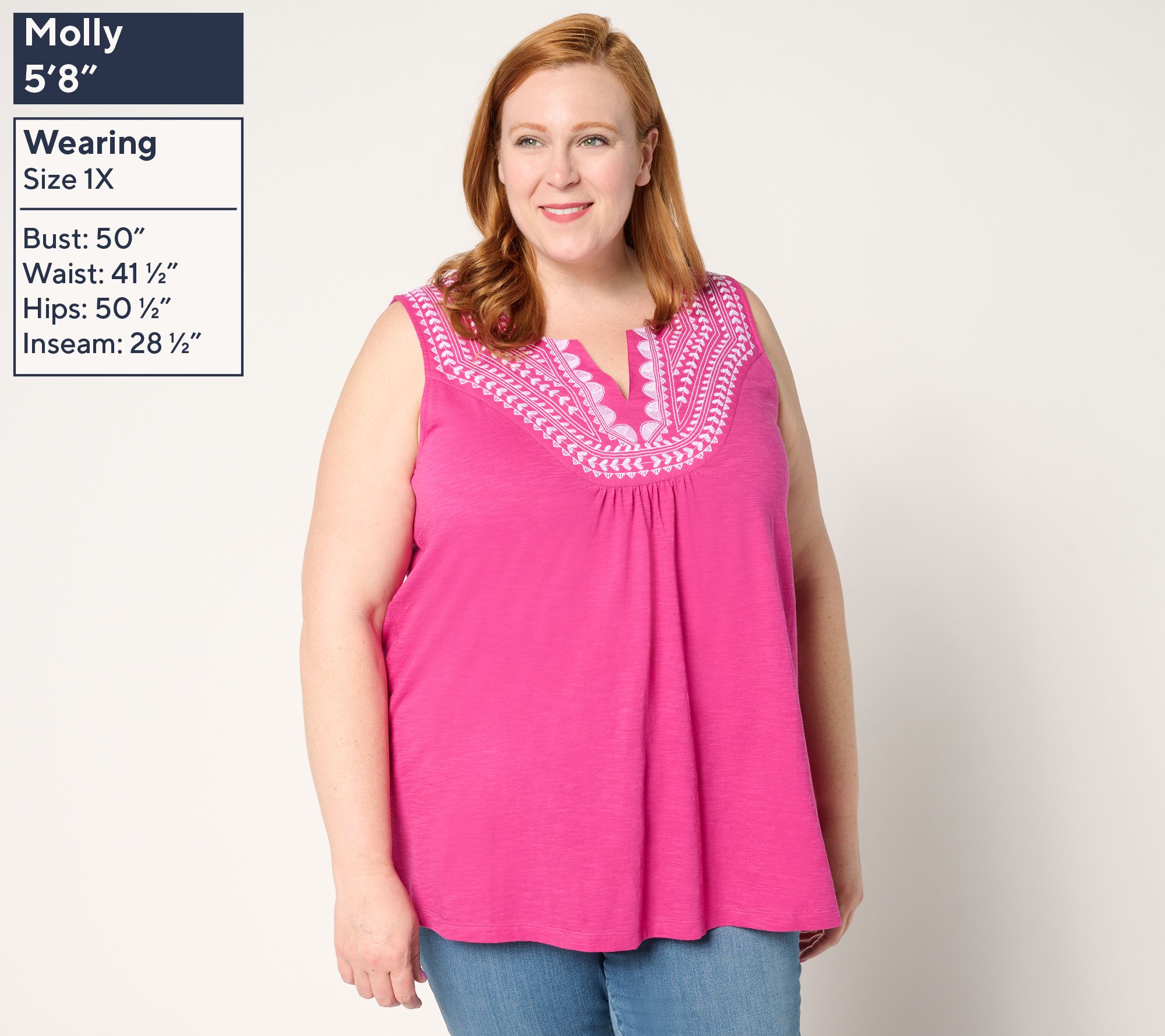 Susan Graver Weekend Embroidered Textured Cotton Sleeveless