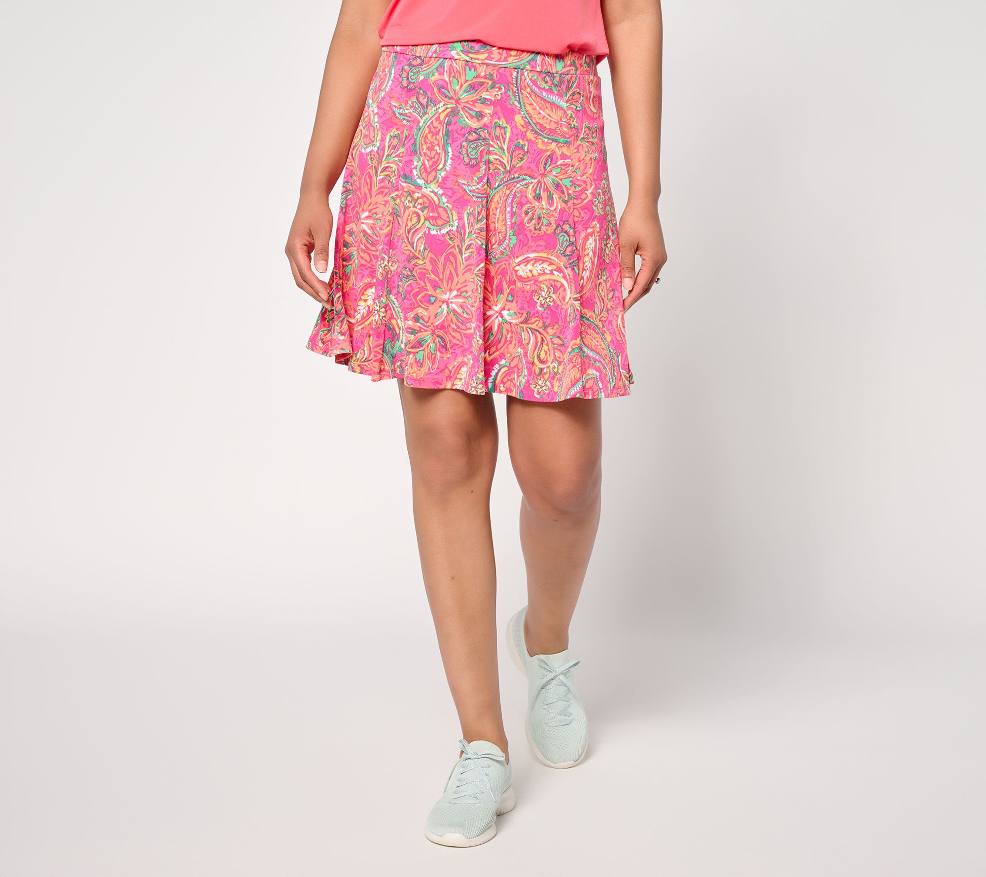 Susan Graver Petite Printed Liquid Knit 8-Gore Skort