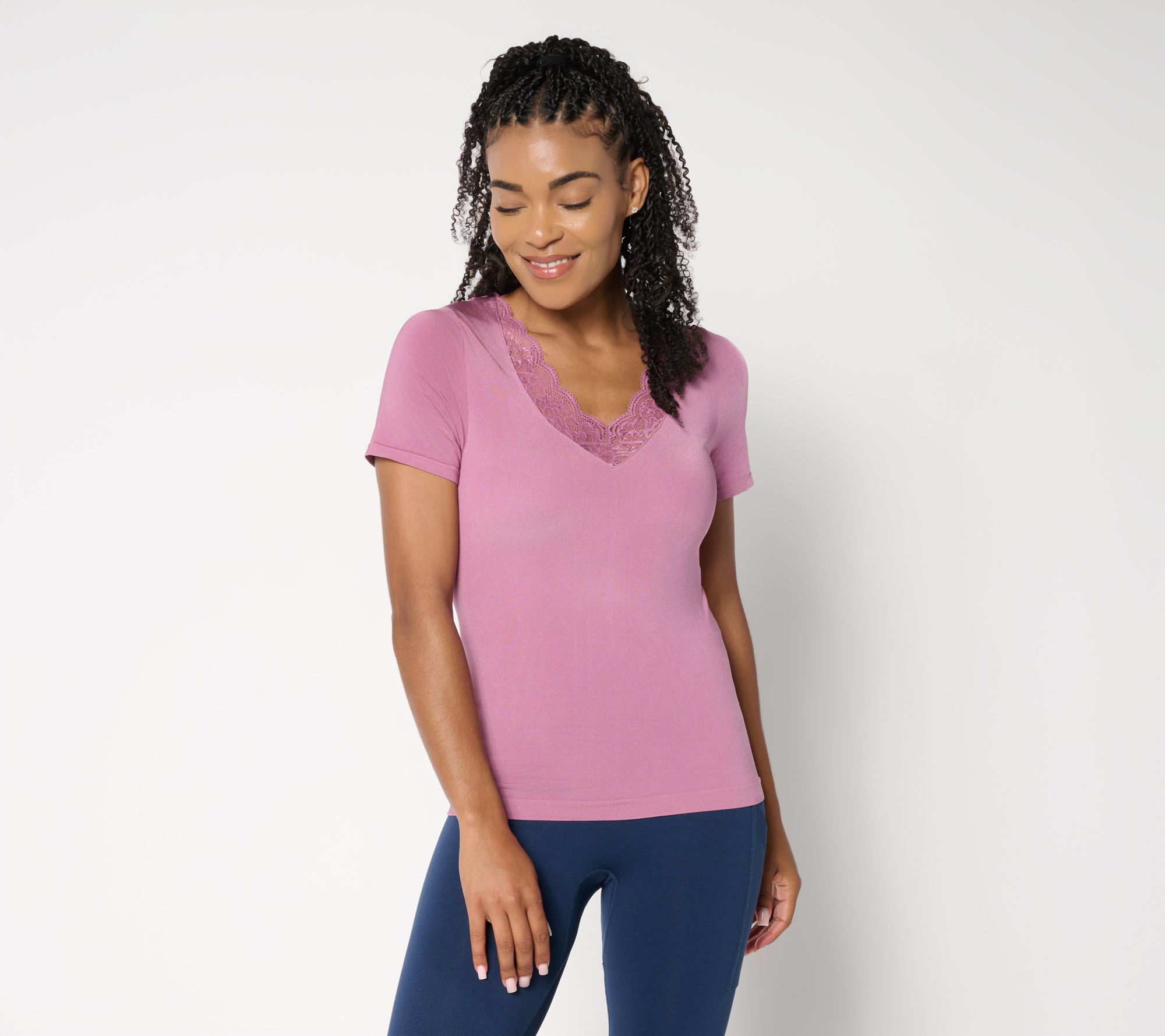 Breezies Natural Curves Seamless Lace Layering Tee