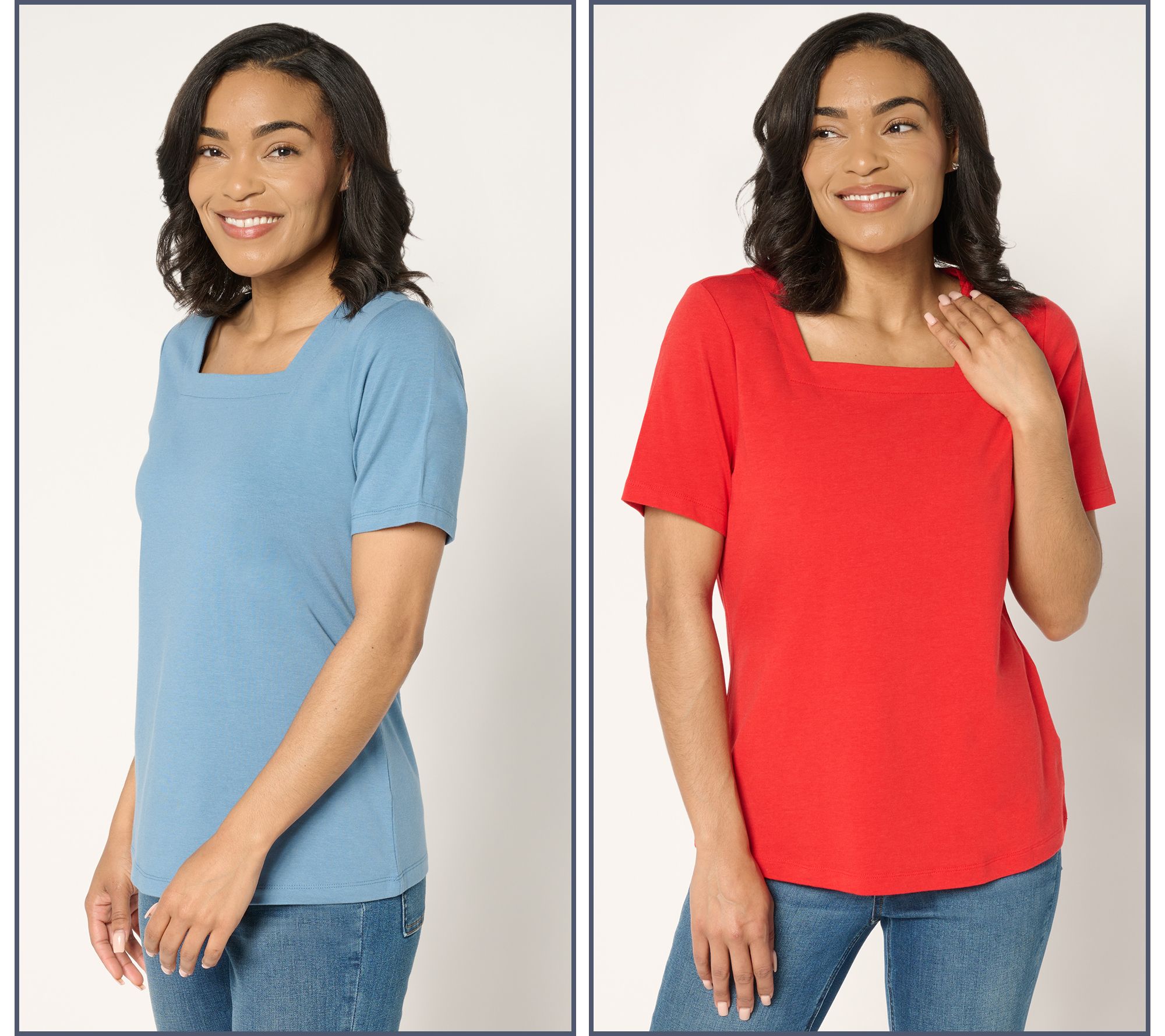 Denim & Co. Essentials Favorite Jersey 2-Pack Square Neck