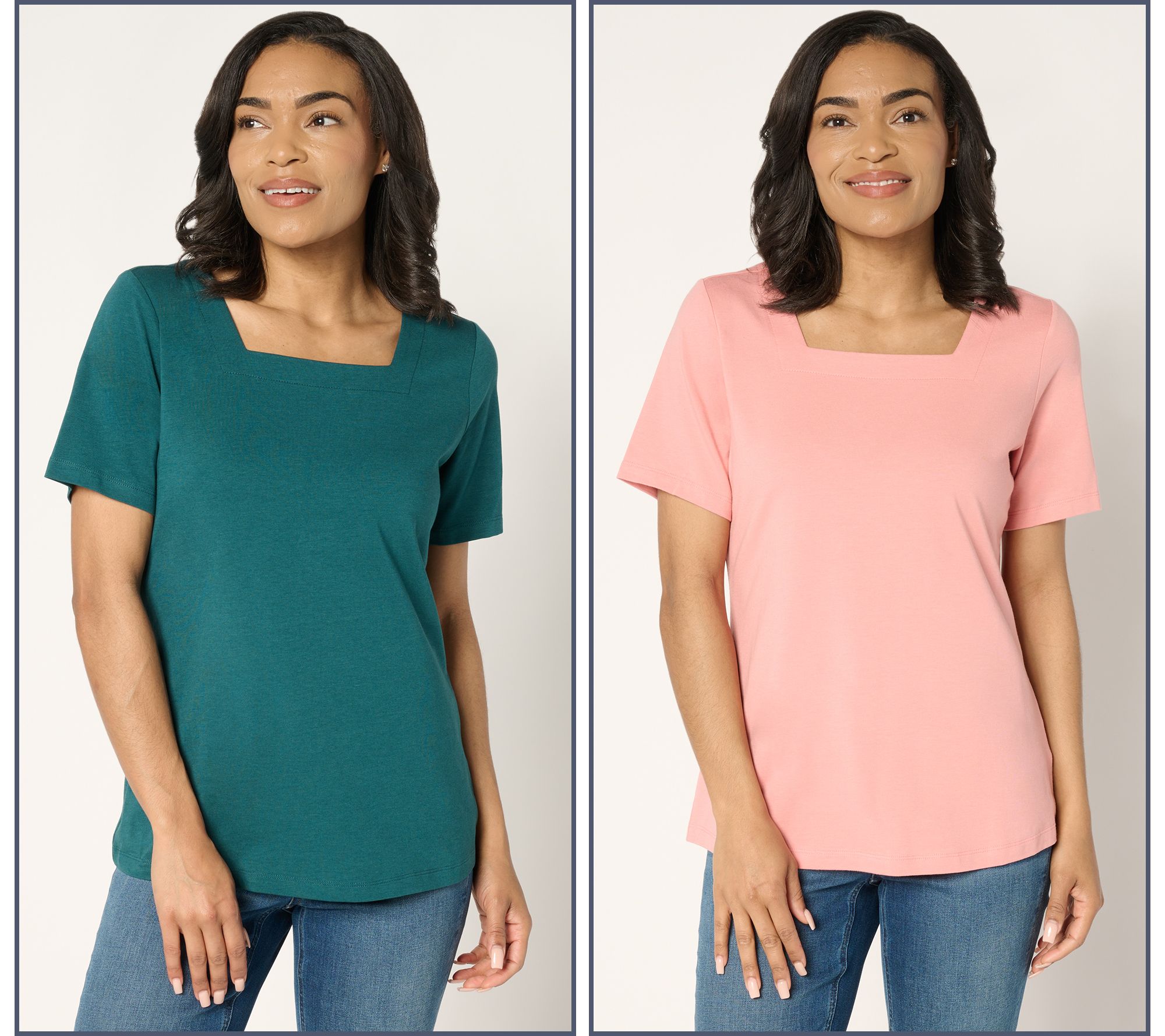 Denim & Co. Essentials Favorite Jersey 2-Pack Square Neck Tops