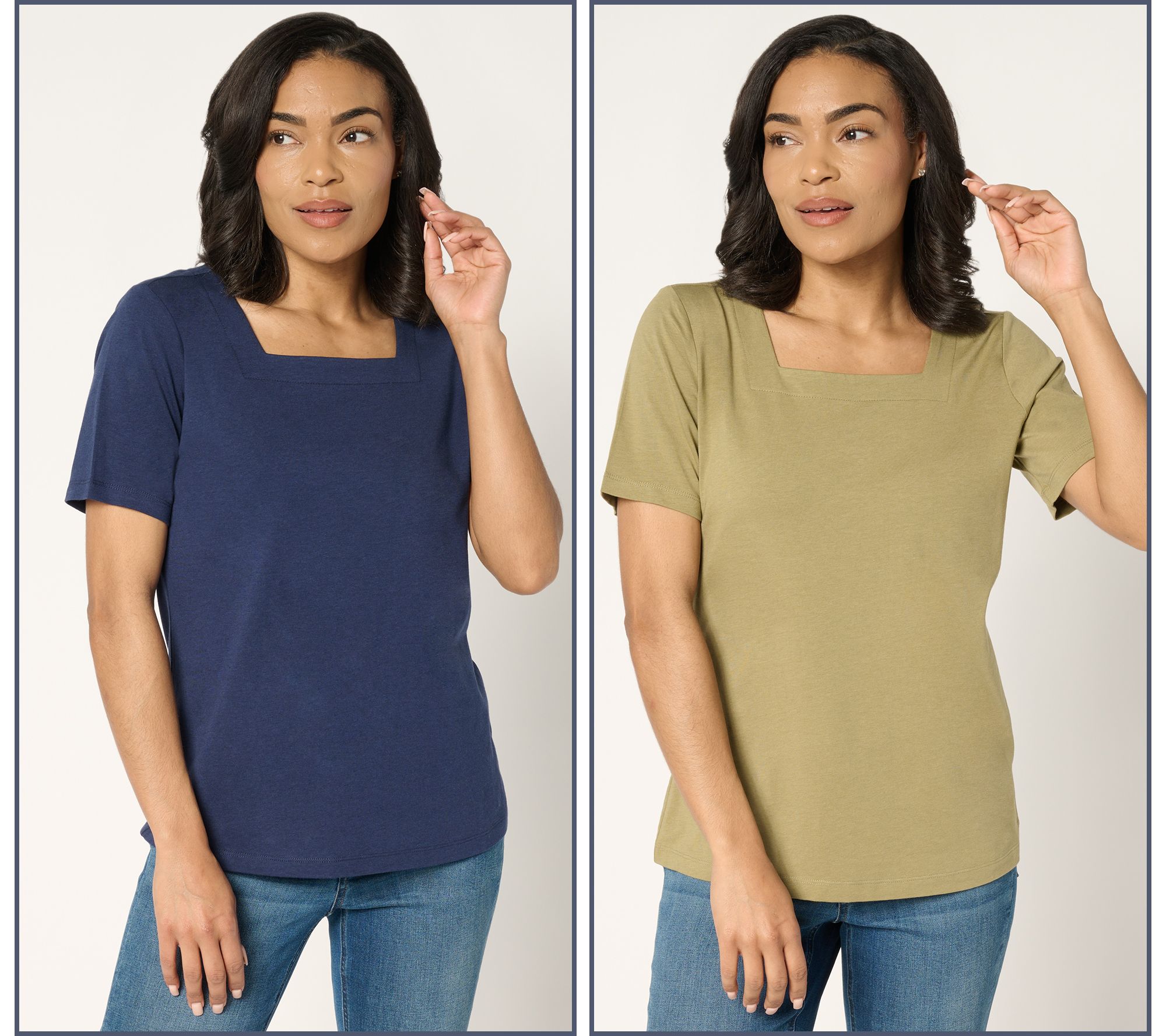 Denim & Co. Essentials Favorite Jersey 2-Pack Square Neck Tops