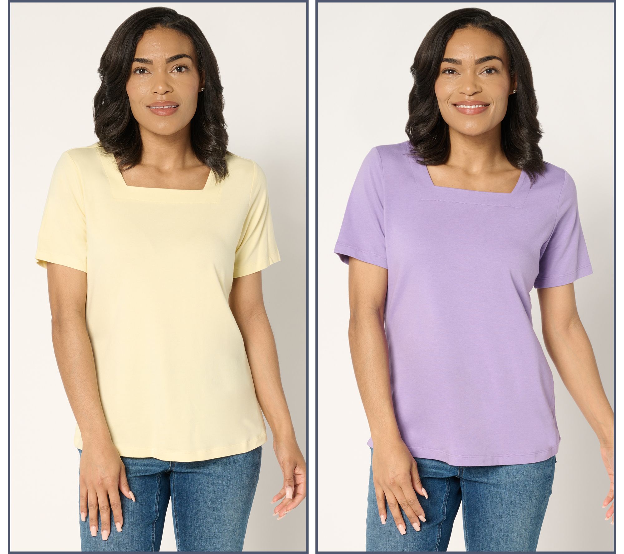 Denim & Co. Essentials Favorite Jersey 2-Pack Square Neck Tops