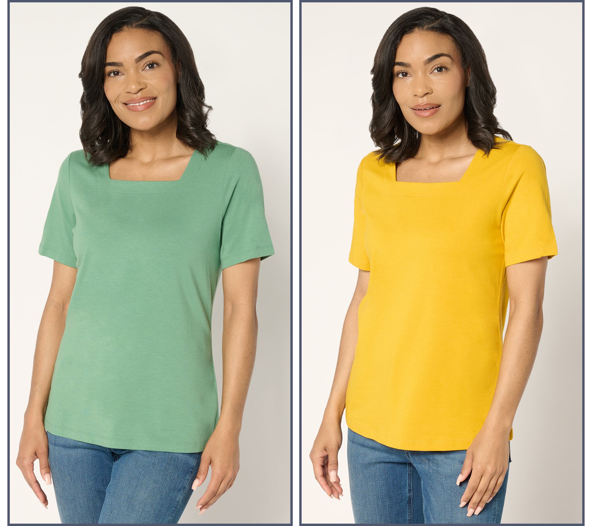 Denim & Co. Essentials Favorite Jersey 2-Pack Square Neck Tops