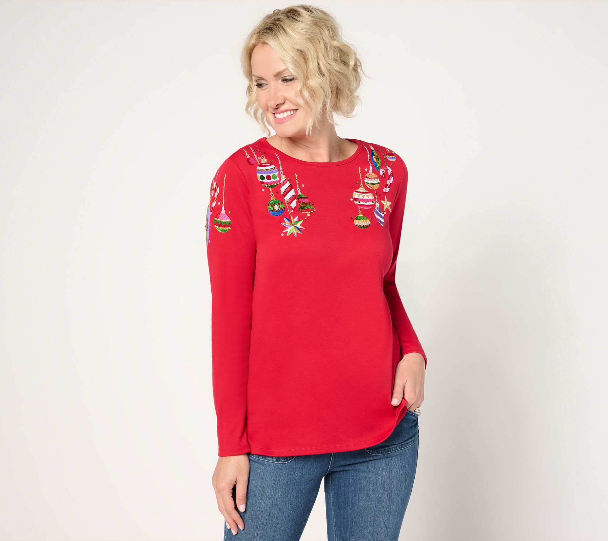 "As Is" Quacker Factory All Decked Out Long Sleeve Sequin Adorned Top