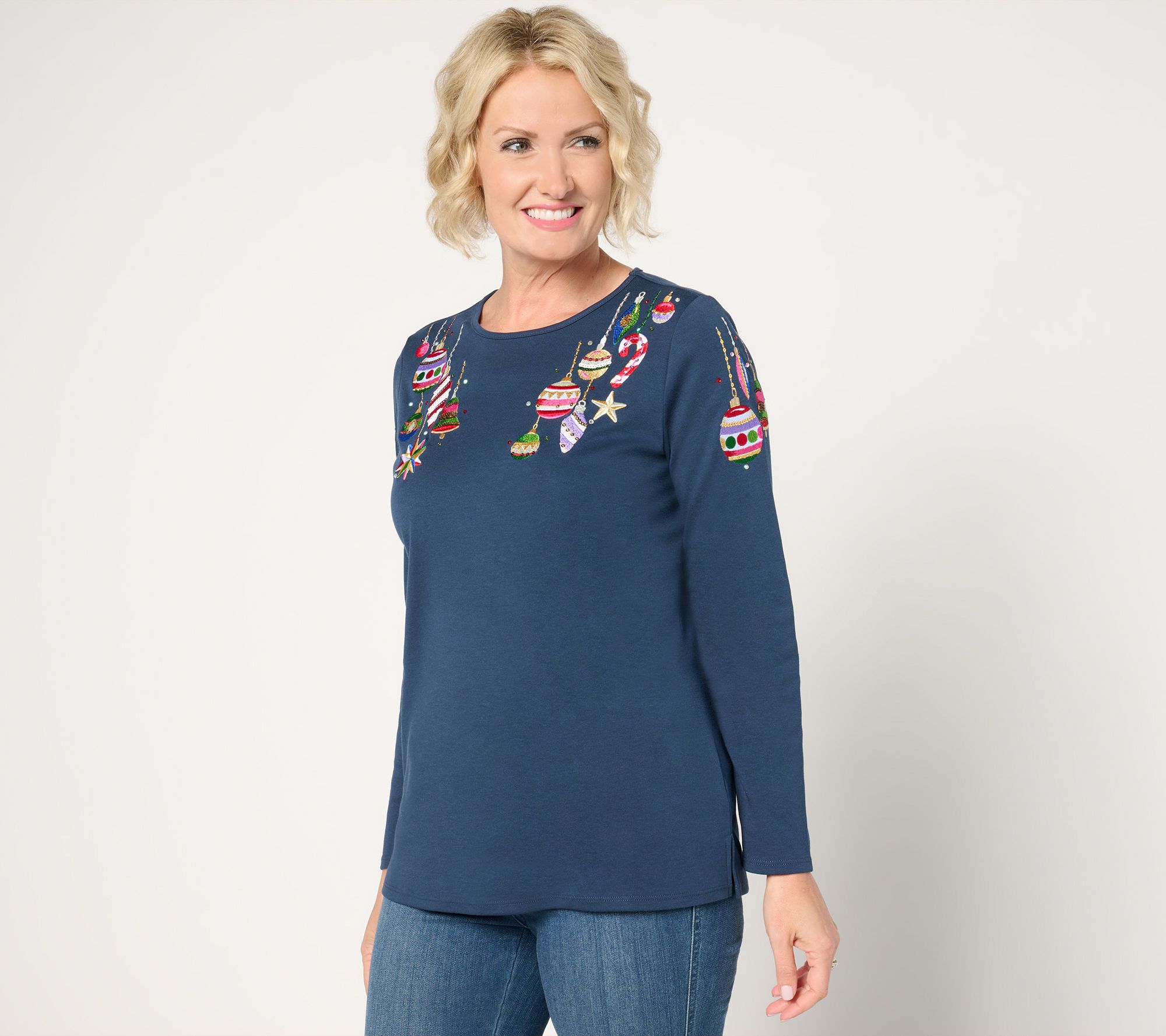 "As Is" Quacker Factory All Decked Out Long Sleeve Sequin Adorned Top