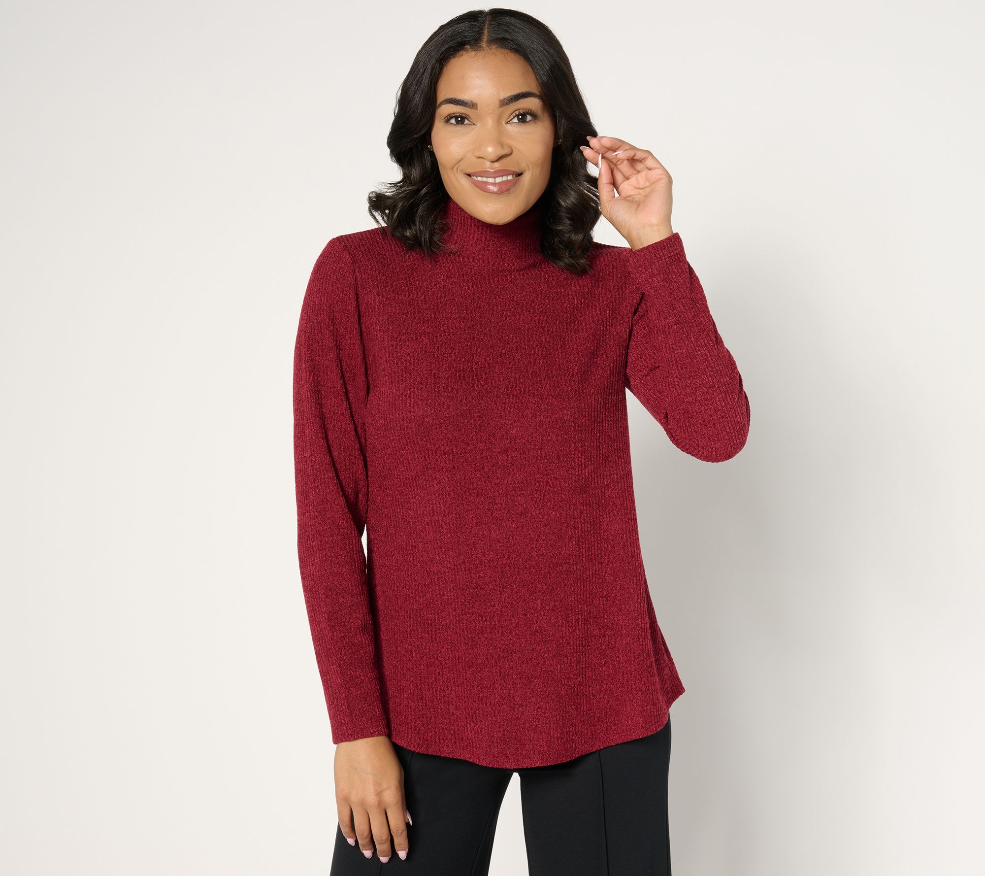 "As Is" Susan Graver Lifestyle Melange Rib Mock Neck Top
