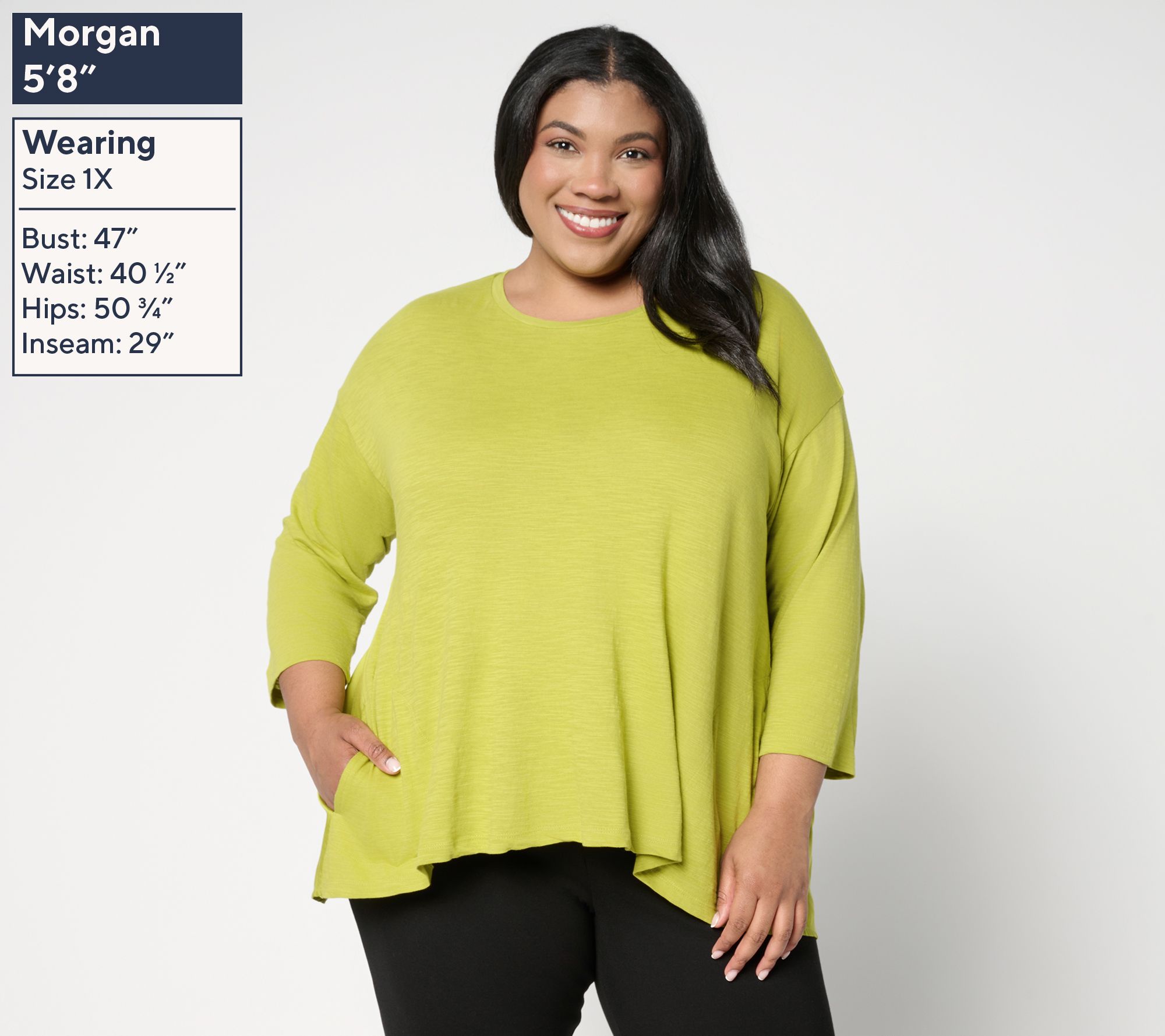 ス❣️logo knit tops ivory LOGO by Lori Goldstein 100% Cotton 3/4 Sleeve A-Line Top on