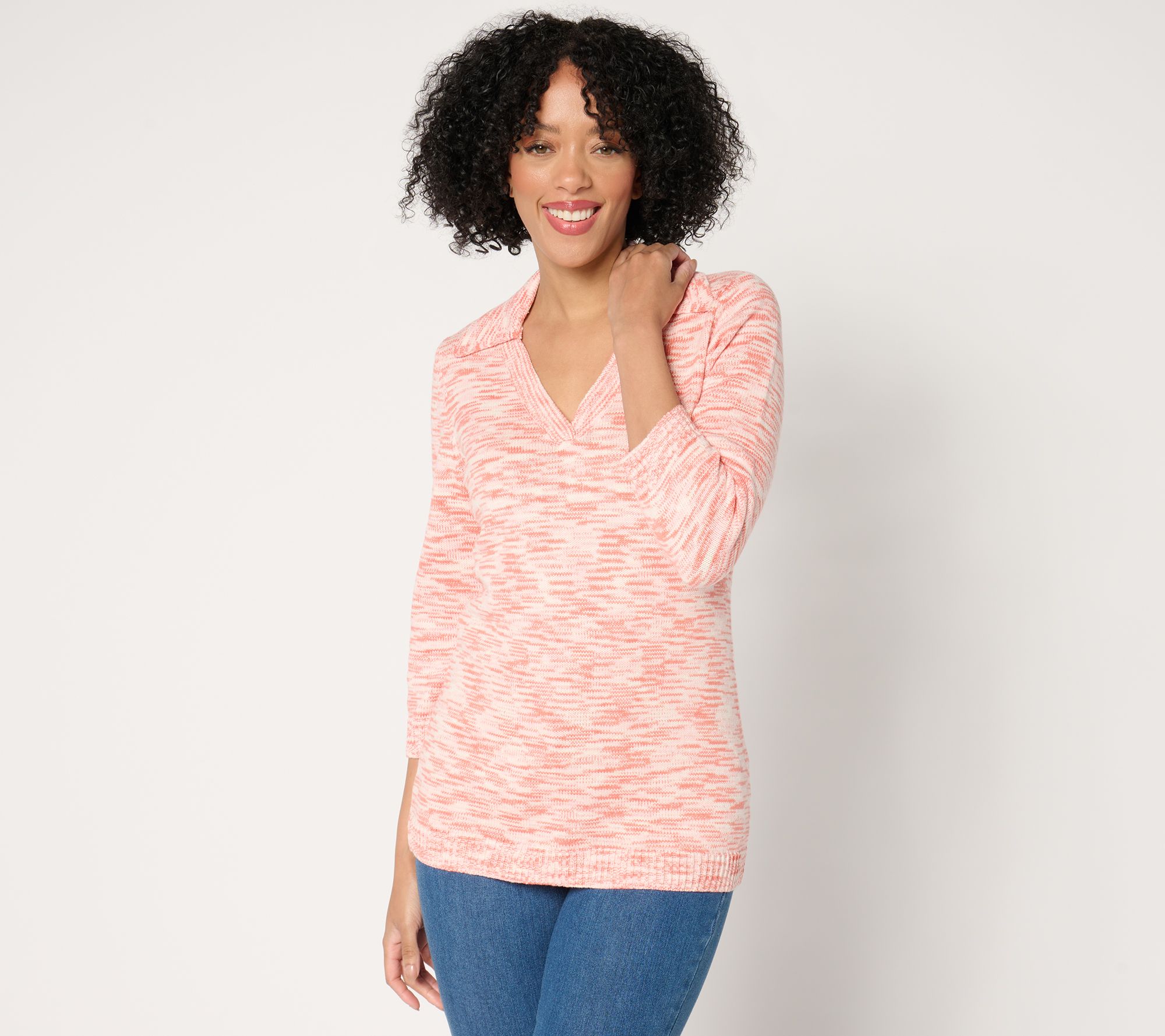 "As Is" Susan Graver Split Neck Elbow Sleeve Sweater