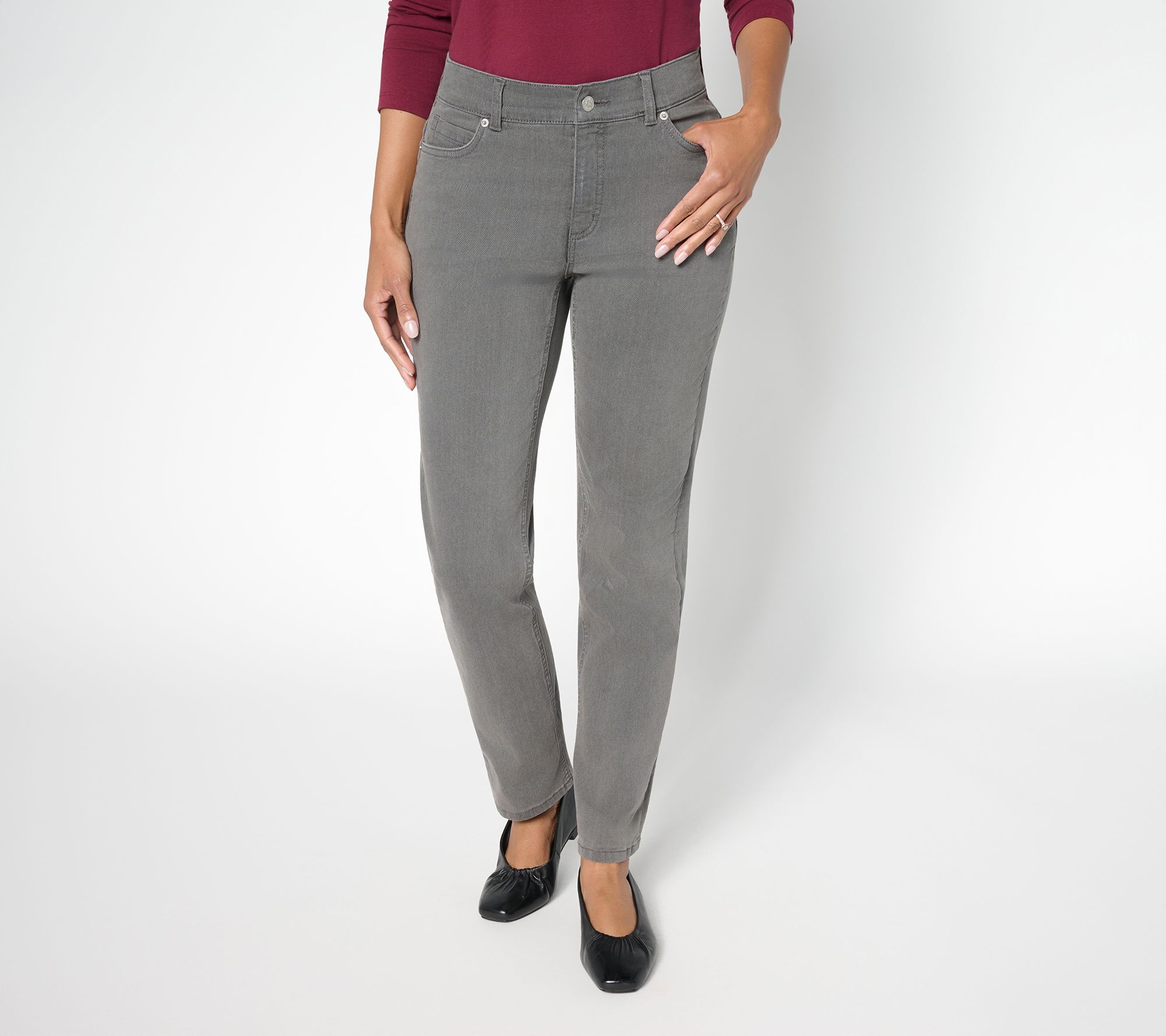 Denim & Co. Petite Black Classic Stretch Slim Straight Jean