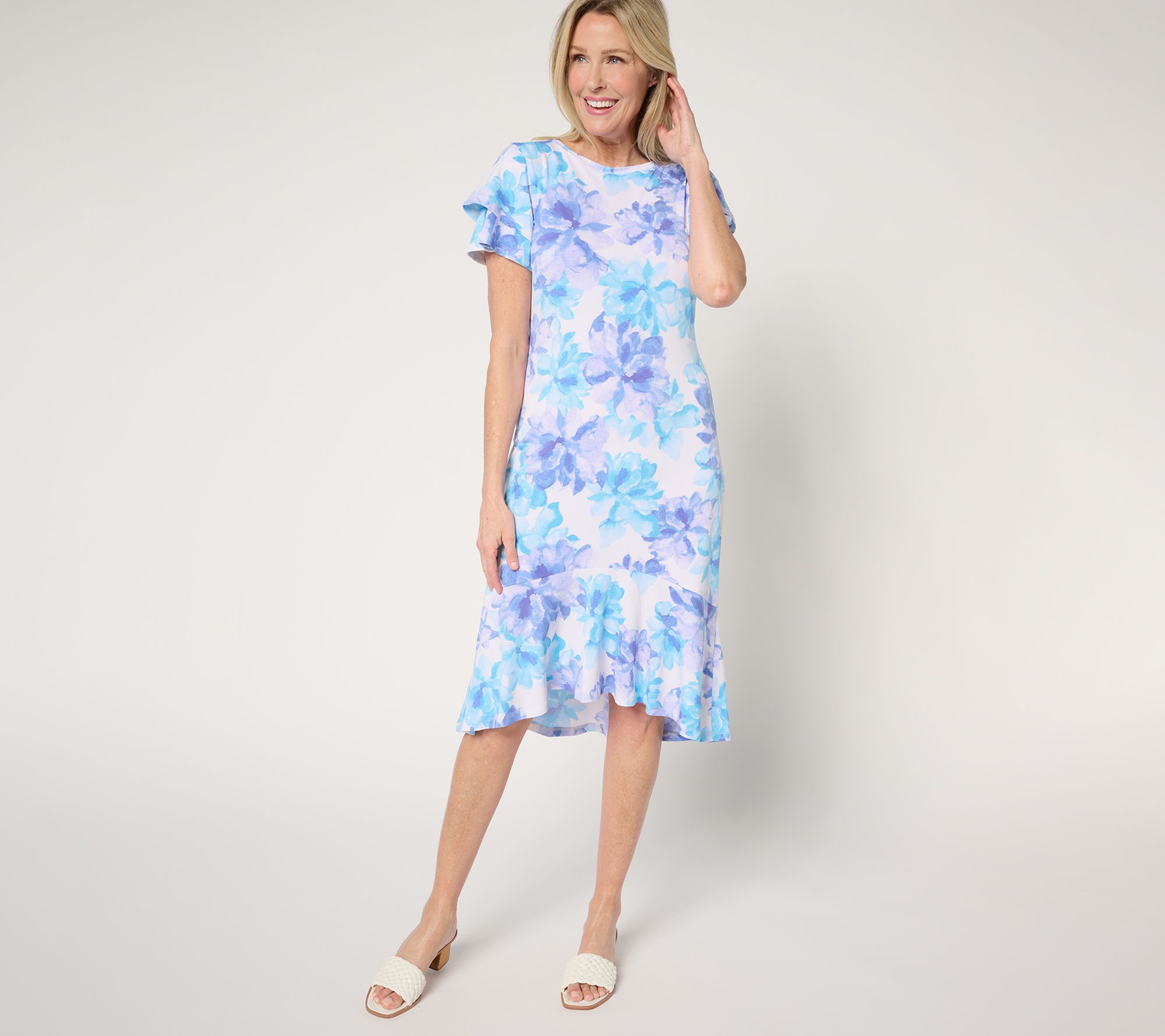 "As Is" Dennis Basso Petite Caviar Crepe Dress with Ruffle Detail