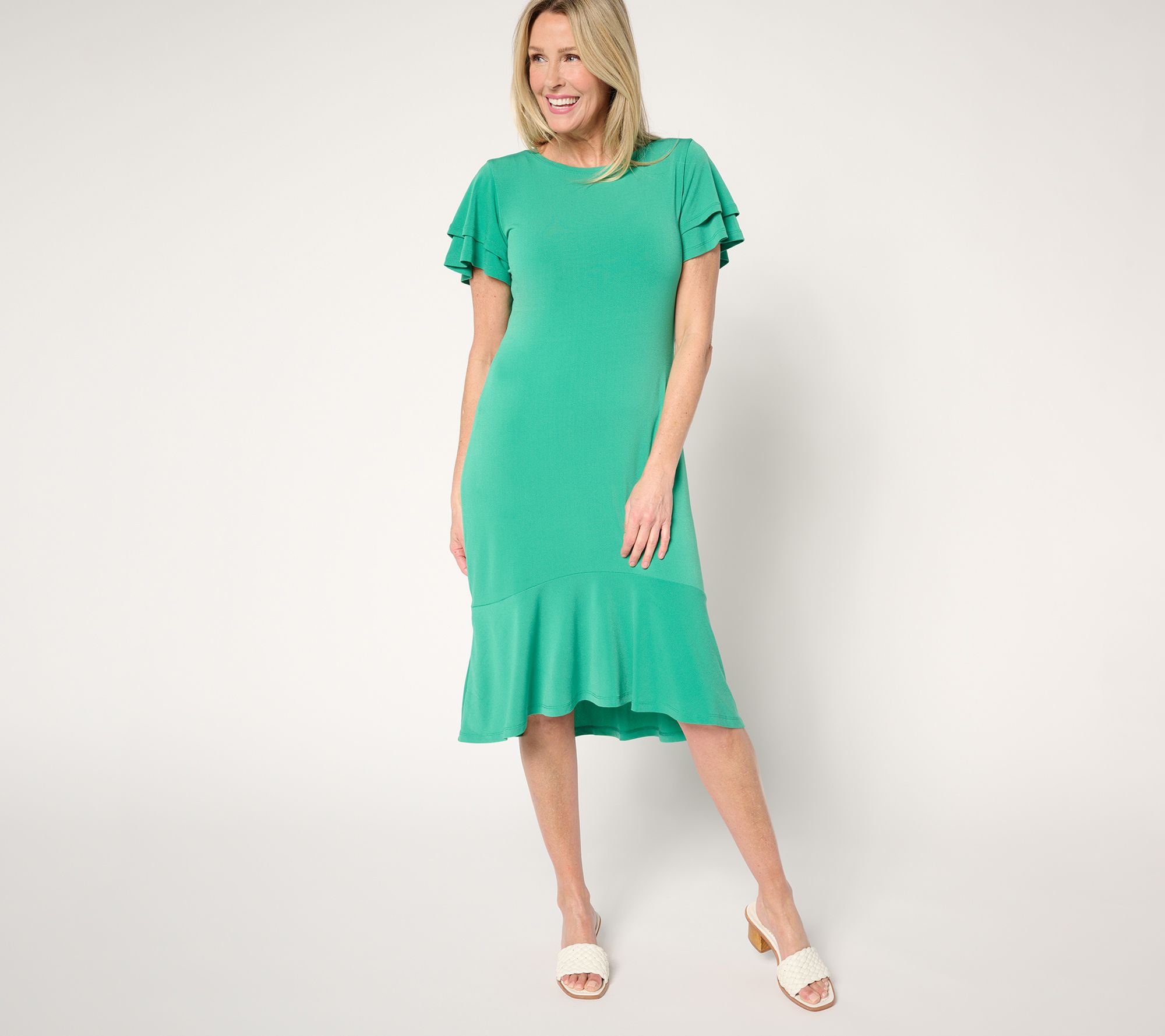 "As Is" Dennis Basso Petite Caviar Crepe Dress with Ruffle Detail