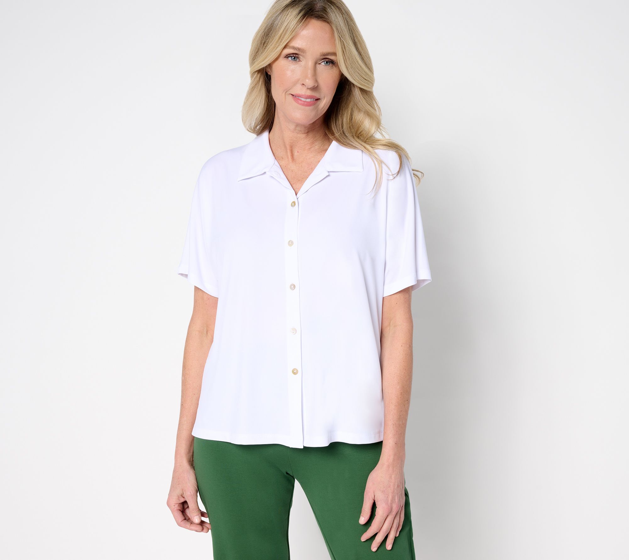 "As Is" Susan Graver Every Day Liquid Knit Dolman Sleeve Camp Shirt