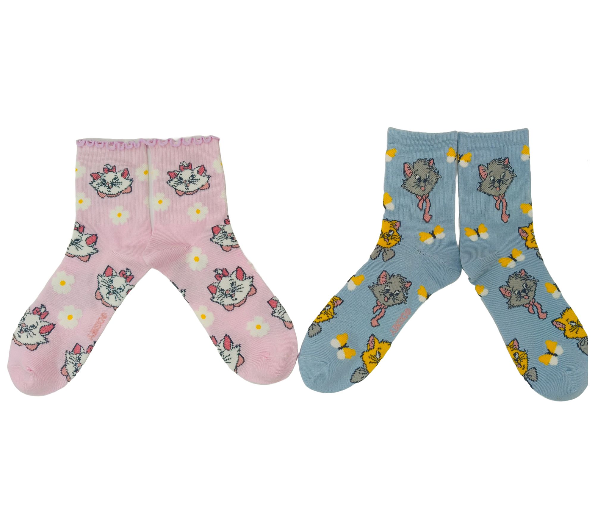 Disney Ladies' Set of 2 Aristocats Ribbed Mid C ew Socks